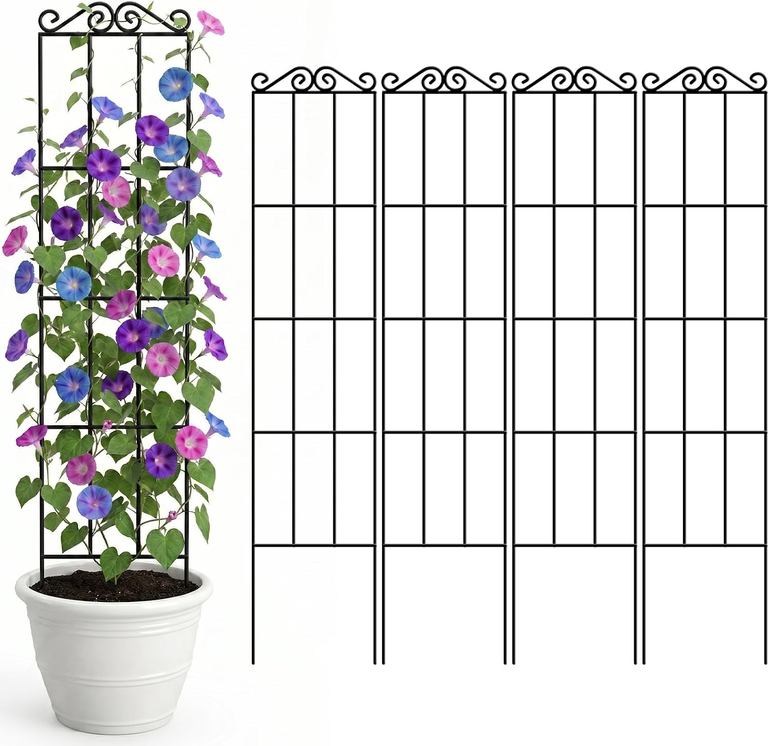 ARIFARO Metal Garden Trellis for Climbing Plants 147 cm Pack of 4 Sturdy Plant Trellis for Potted Plants Indoor Plants Climbing Vines Indoor and Outdoor Black Metal Garden Trellis