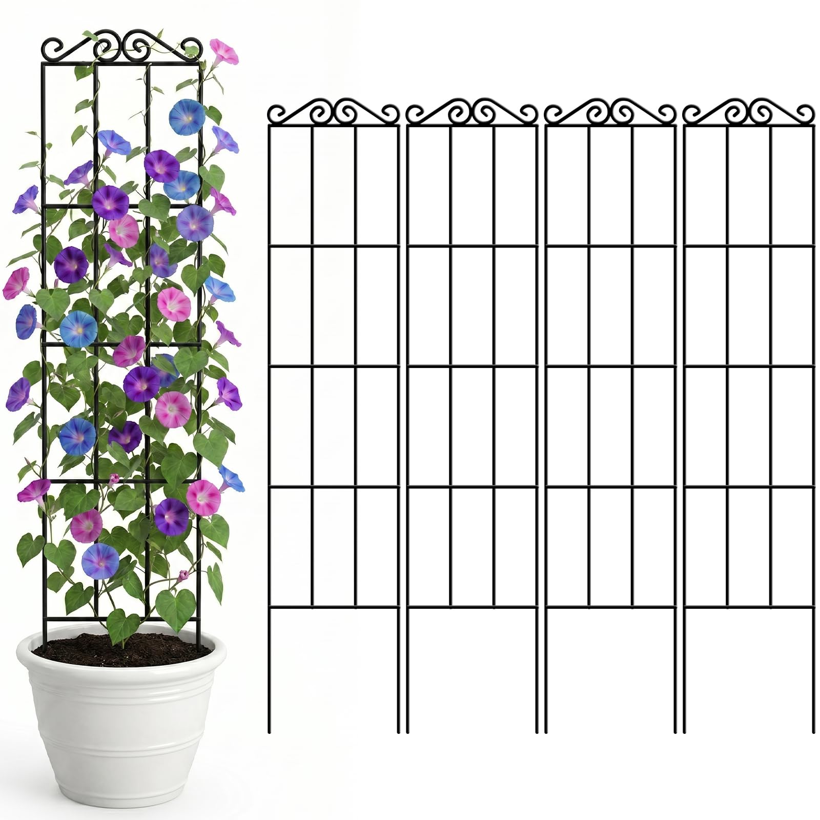 ARIFARO Metall-Gartenspalier für Kletterpflanzen (4er-Pack) Stabiles Pflanzenspalier für Topfpflanzen, Zimmerpflanzen, Kletterreben, Innen und Außen, Metal Garden Trellis