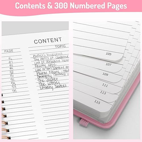 Vista 25 de Forvencer Cuaderno rayado en espiral con 300 páginas numeradas, diarios gruesos A5 para escribir con papel de 3.53 oz/m², cuadernos de tapa dura