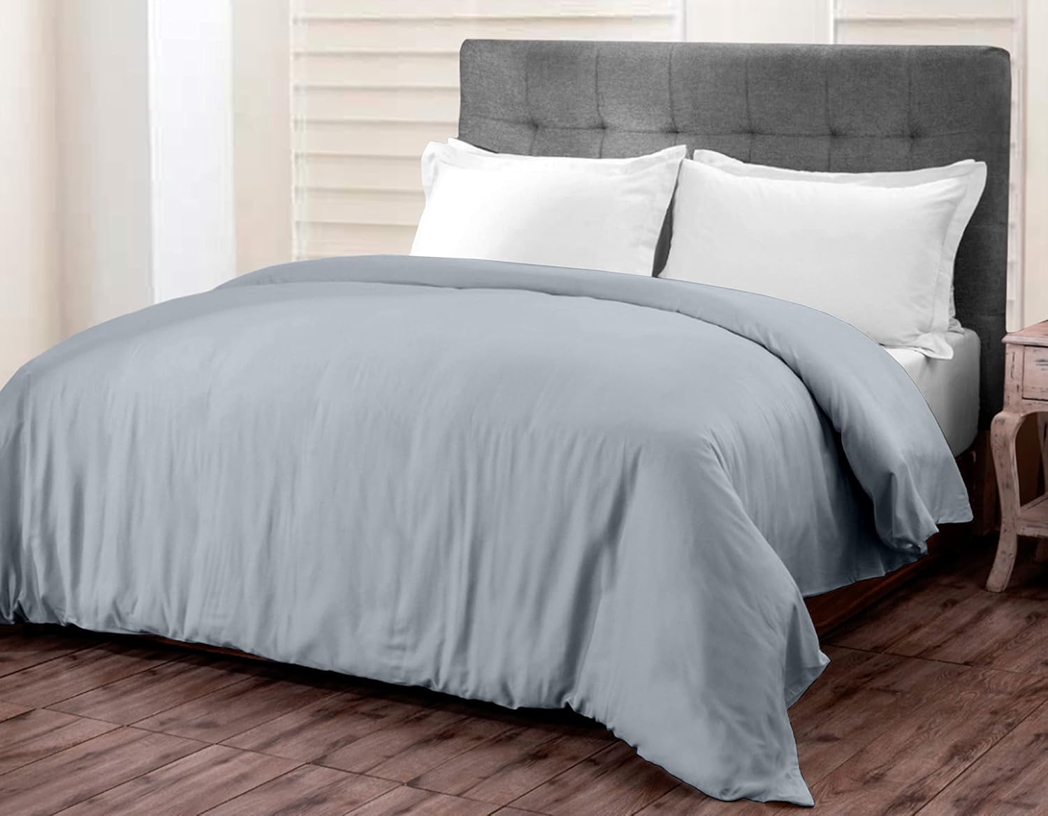 A1HC 100% Organic Cotton Duvet Cover, 300 Thread Count GOTS Certified, Fair Trade Certified, Oeko-TEX Certified, Soft & Silky Sateen Weave (Queen, Light Blue)