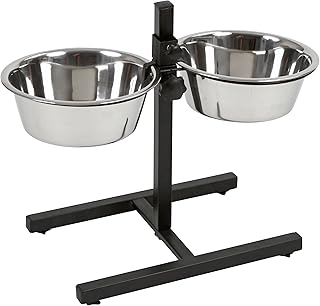 Kerbl Pet Futterbar, Hundenapf, schwarz, 54x27x43cm, 2x1800ml, Stahlgestell, Hunde, 2x Edelstahlnapf, stufenlos höhenverstellbar, erhöhter Futternapf product image