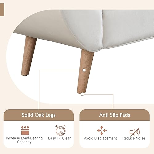 Miniatura 5 de Setawix Banco otomano tapizado de terciopelo con brazos acampanados, reposapiés copetudos con botones para sala de estar y dormitorio, modernos