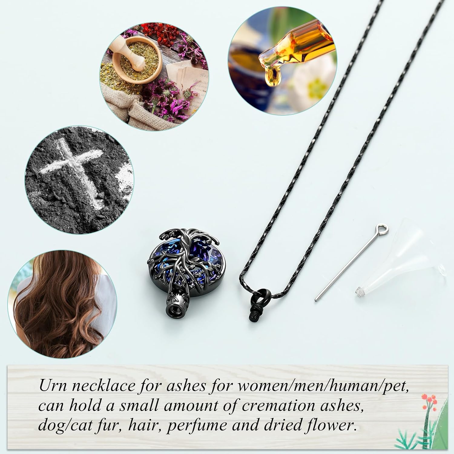 Imrsanl Tree of Life Urn Necklace for Men Women Cremation Jewelry with Circle Crystal Memorial Keepsake Jewelry Gifts for Human Adult Ashes