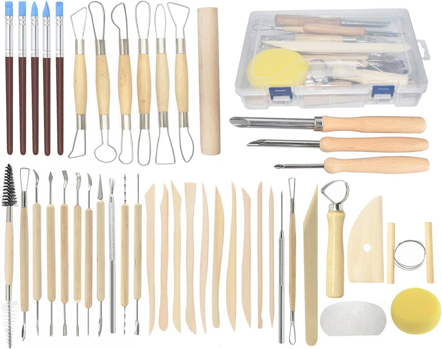 Pottery Tools, 44PCS Ceramic Clay Sculpting Tools Set with Plastic Case, for Beginners Expert Crafts Polymer Clay Club, Dotting, Modeling, Shaping Hobbyists, Artists, by Augernis