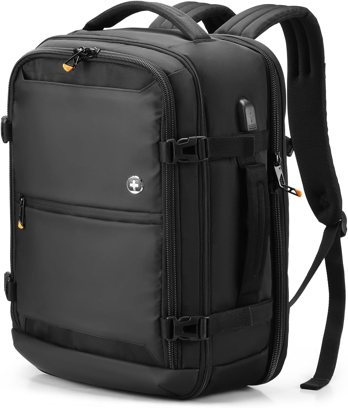Swissdigital Design Travel Laptop Backpack 43L with USB Charging Port,TSA Friendly Flight Approved Carry-on Luggage Hand,Business Rucksack,Large Weekender Bag Fits 17 Inch Laptop Black | SD1748-01