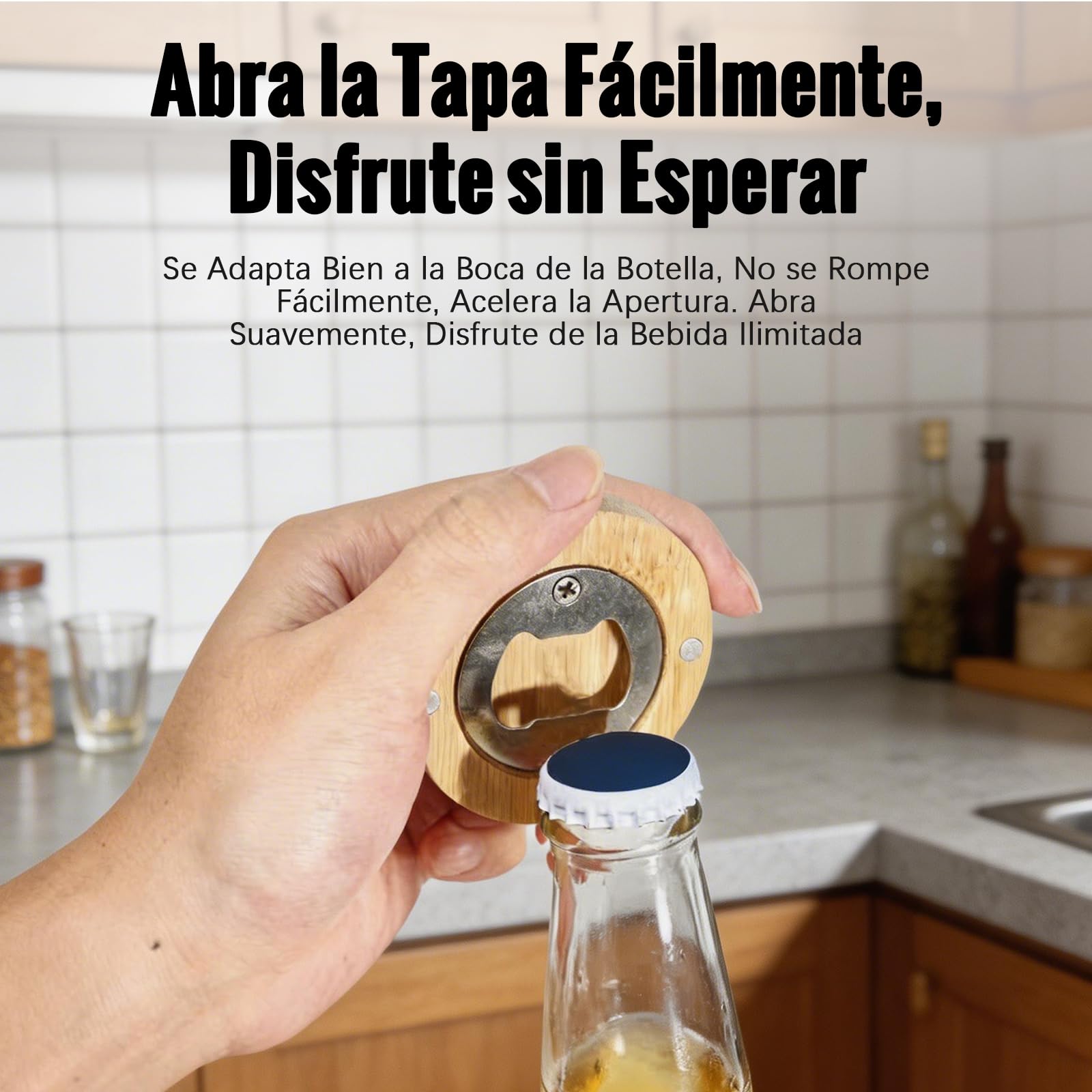 Abrebotellas de Madera Magnéticos Redondos de Acero Inoxidable Portátiles 12 Piezas