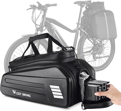 Ebike Battery Bag - Hard Shell E Bike Rack Bag, 30L Electric Bicycle Rear Rack Bag, Multifunction Large Pannier for Bicycle, Electric Bike Rear Seat Bag Bike Trunk Bag BLACK1