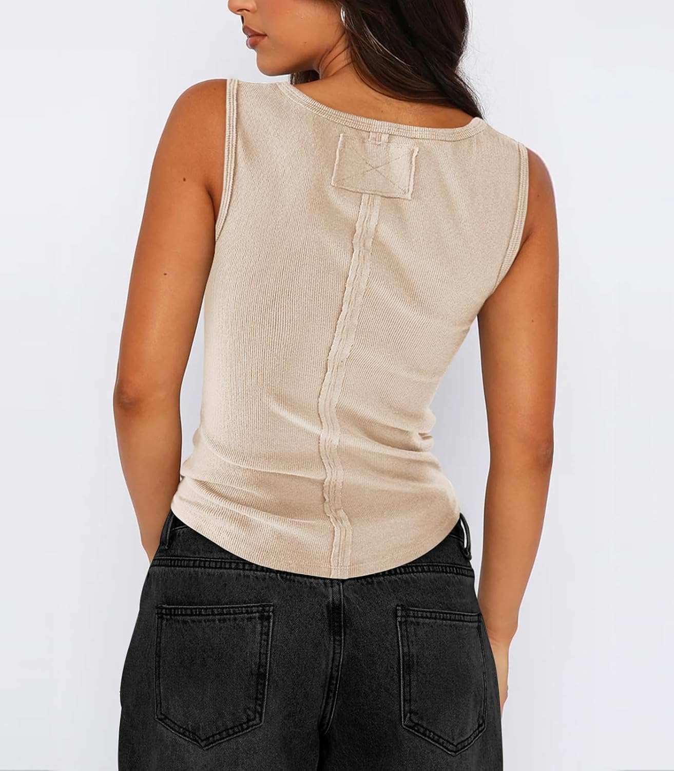 Womens Sleeveless Scoop Neck Ribbed Tank Tops for Women Fitted Summer Workout Cute Basic Cotton Tanks - Image 2