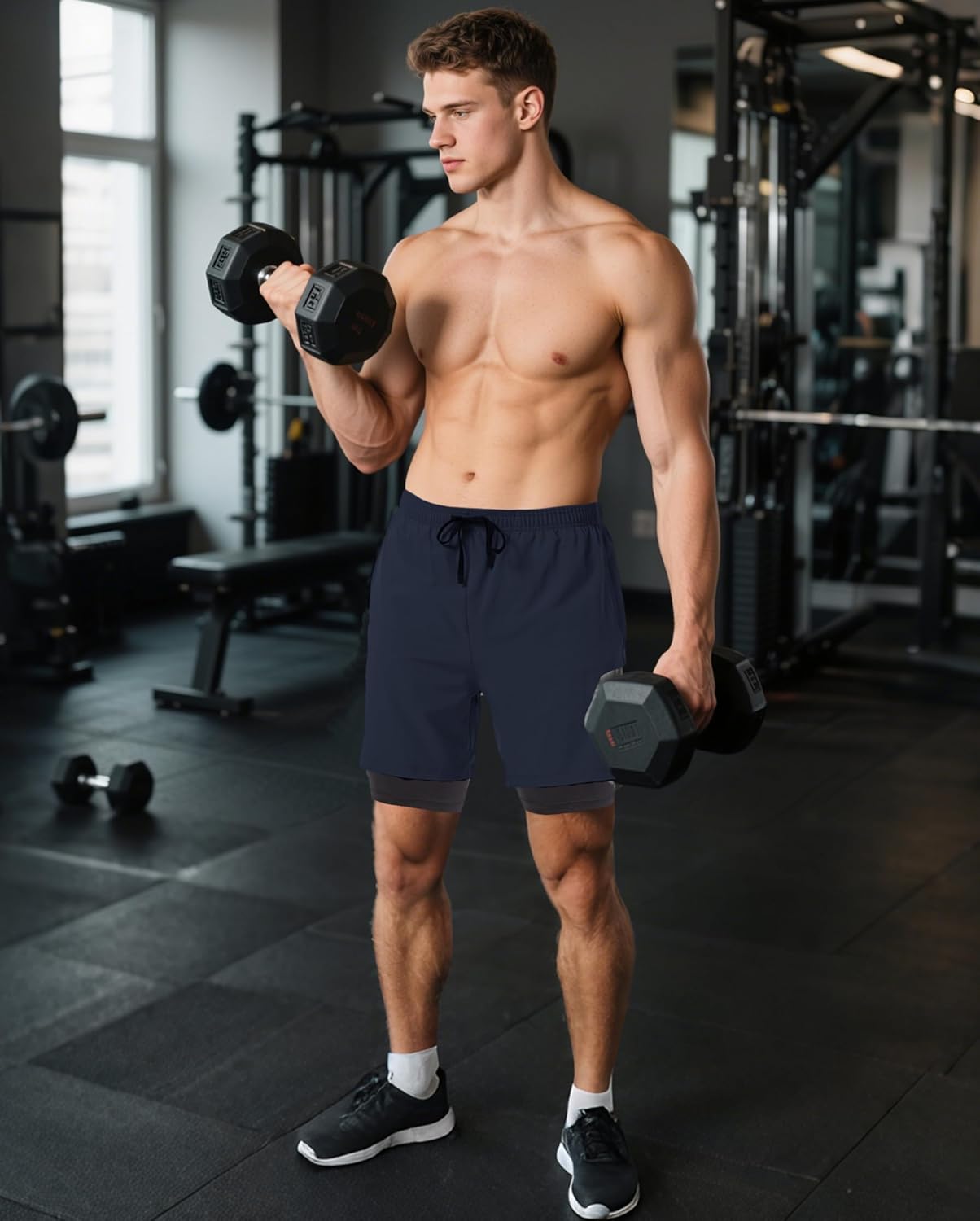 Men's 2-in-1 Athletic Running Shorts 7" Dry Fit Workout Gym Outdoor Sports Wear with Multiple Pockets Training Short - Image 9