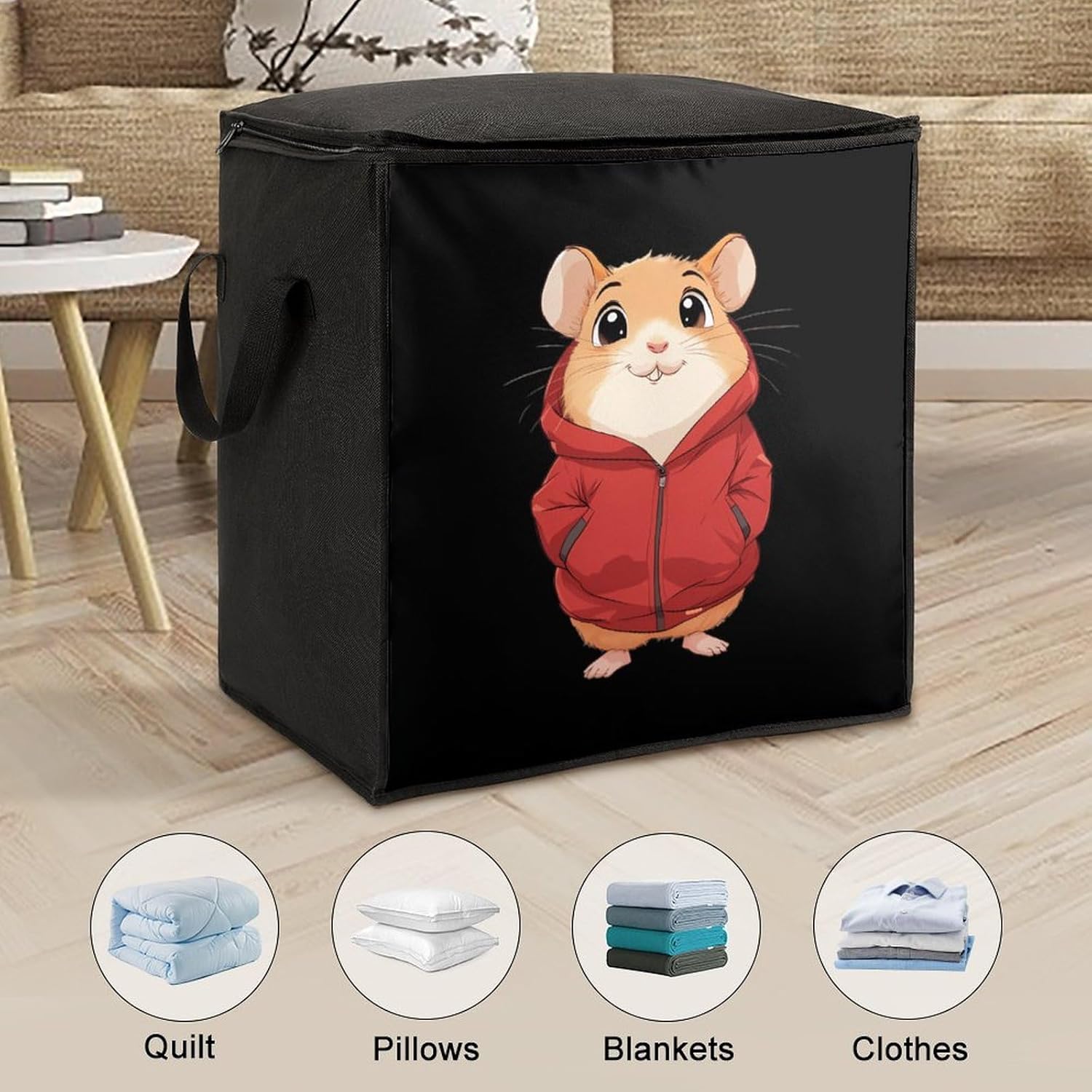 Hamster Wearing A Red Jacket Large Comforter Blanket Storage Bags Bins 70L Closet Organizer with Handles
