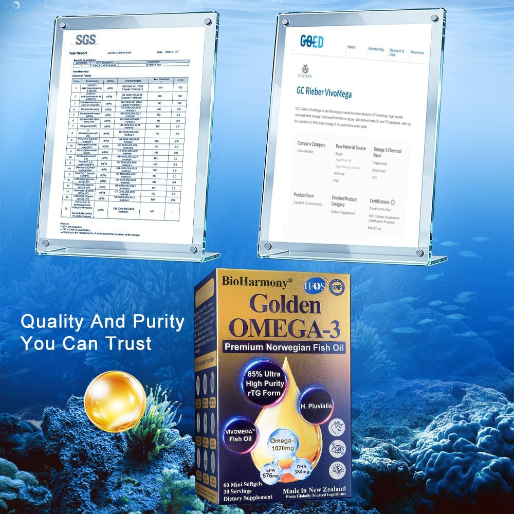 Fish Oil Omega-3 1020mg – 85% rTG High Absorption with EPA DHA – Norwegian Fish Oil, IFOS 5 Star, Blister Pack, Manufactured in New Zealand, 60 Softgels