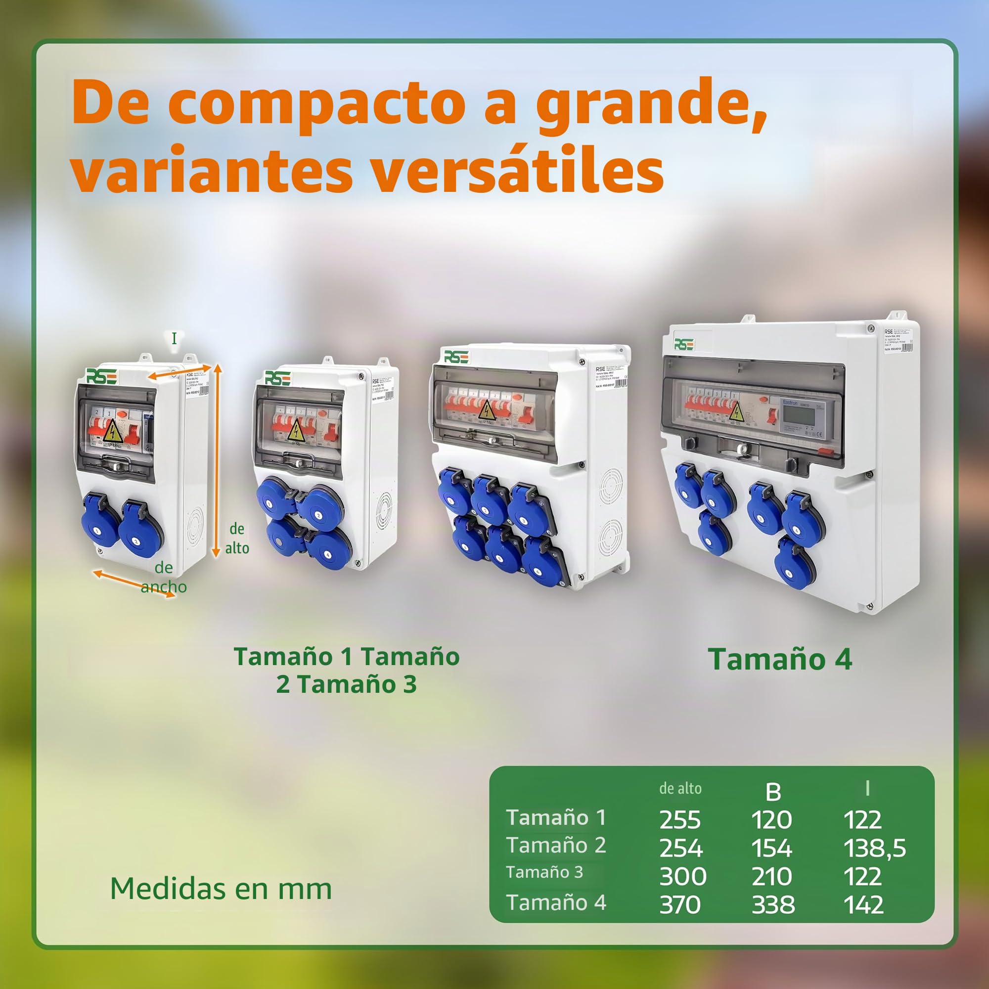 RSE Distribuidor de corriente de montaje para pared, cable completo, 230 V, Schuko con contador a elegir IP65, 8. 6 x 230 V con LS + FI