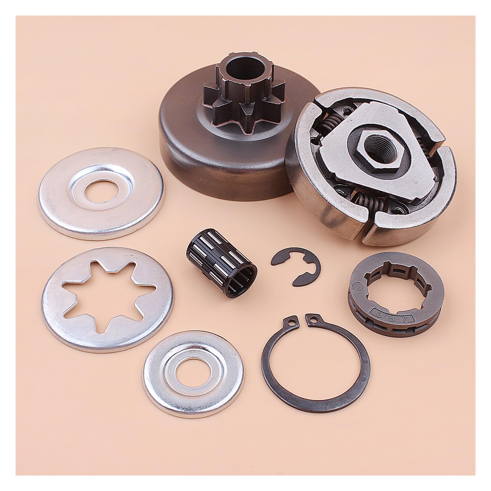 1 zestaw 3/8" 7T zębatki bębna sprzęgła do piły łańcuchowej Stihl MS380 038 z łożyskiem igiełkowym, podkładką E-Clip, naprawczy, wymiana części