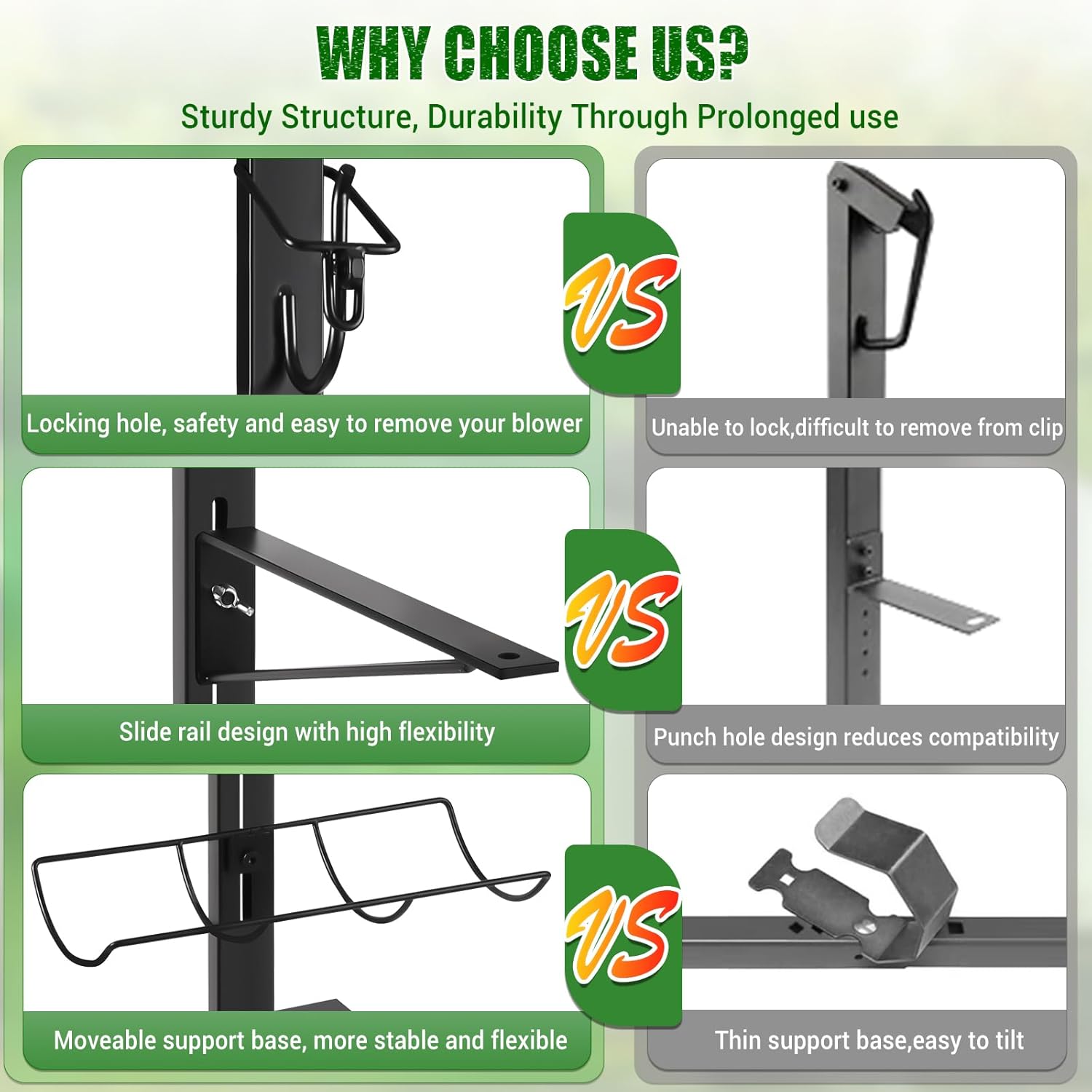 Upgraded Backpack Blower Rack for Trailer, Thicken Steel Leaf Backpack Blower Holder with Adjustable Base Fit 16"-25" Blowers, Open and Enclosed Lawn Landscape Trailer Truck Accessories, Carbon Black