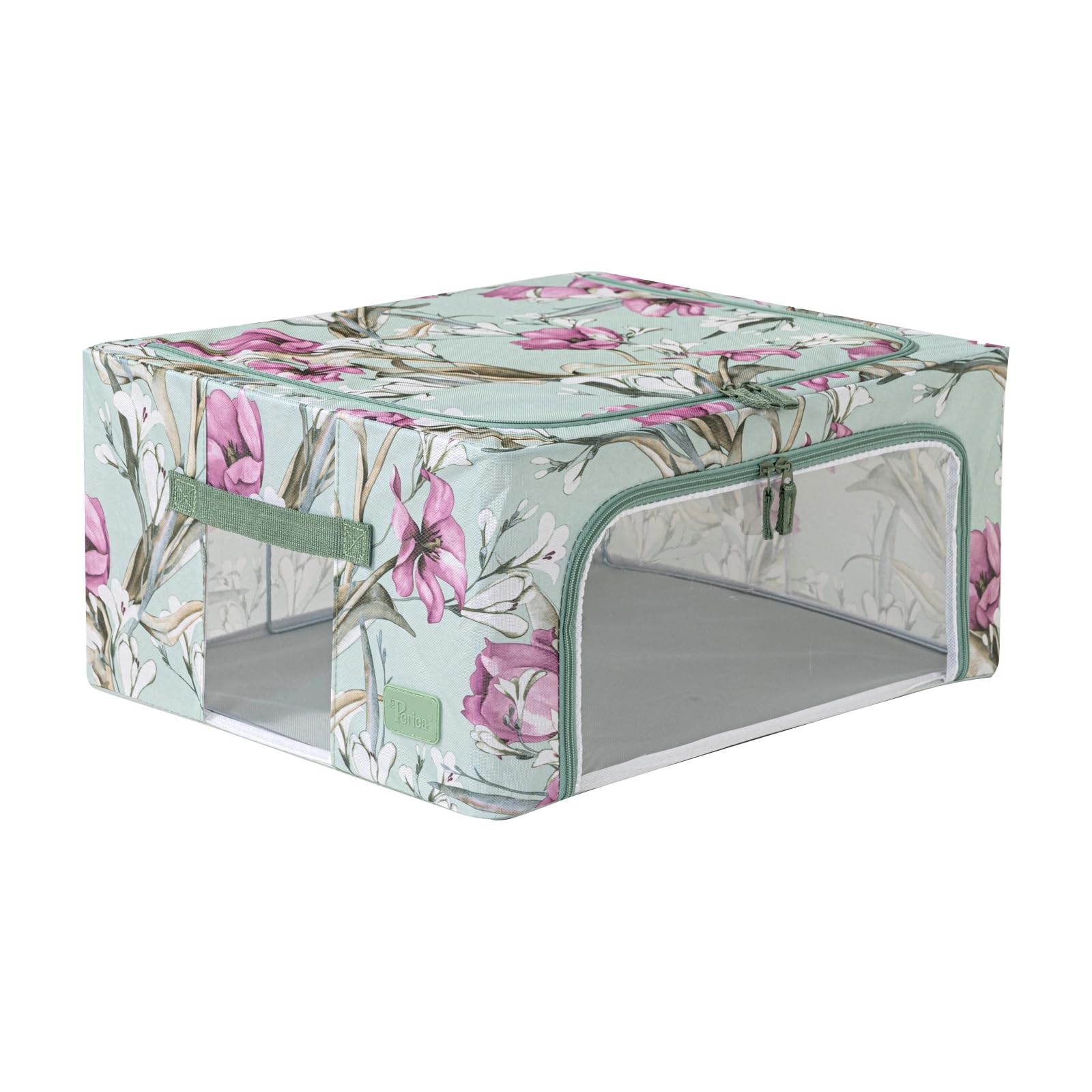 Periea ‘Beau’ Folding Collapsible Stackable Fabric Home Storage Boxes with Steel Frames (Black Grey Floral, Large) — view 126