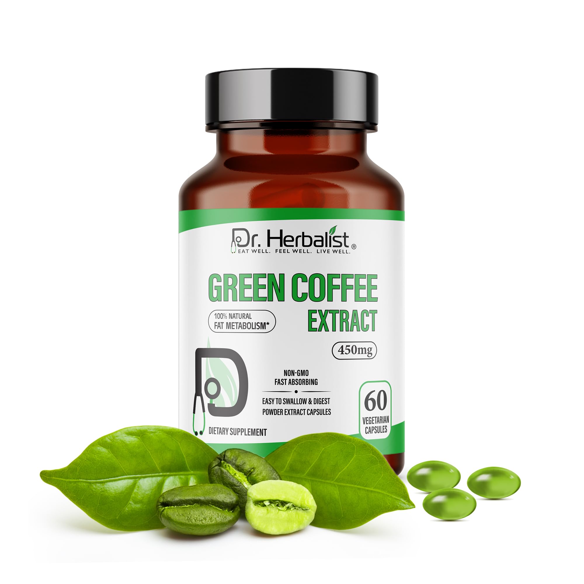 Green Coffee Extract 450mg – 60 Vegan Capsules | 10:1 (4,500mg Raw Eq) | Caffeine-Free Unroasted Coffee Bean Supplement