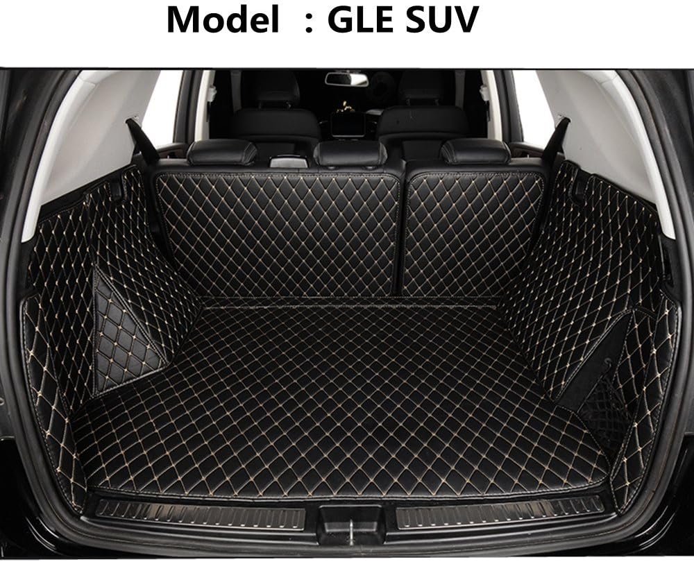 Cool car Custom fit Cargo Mat boot liner Waterproof full covered cargo liners Leather Boots Liner Pet Mats for Mercedes Benz GLC Class GLC 200 260 300 (Black with Beige line)