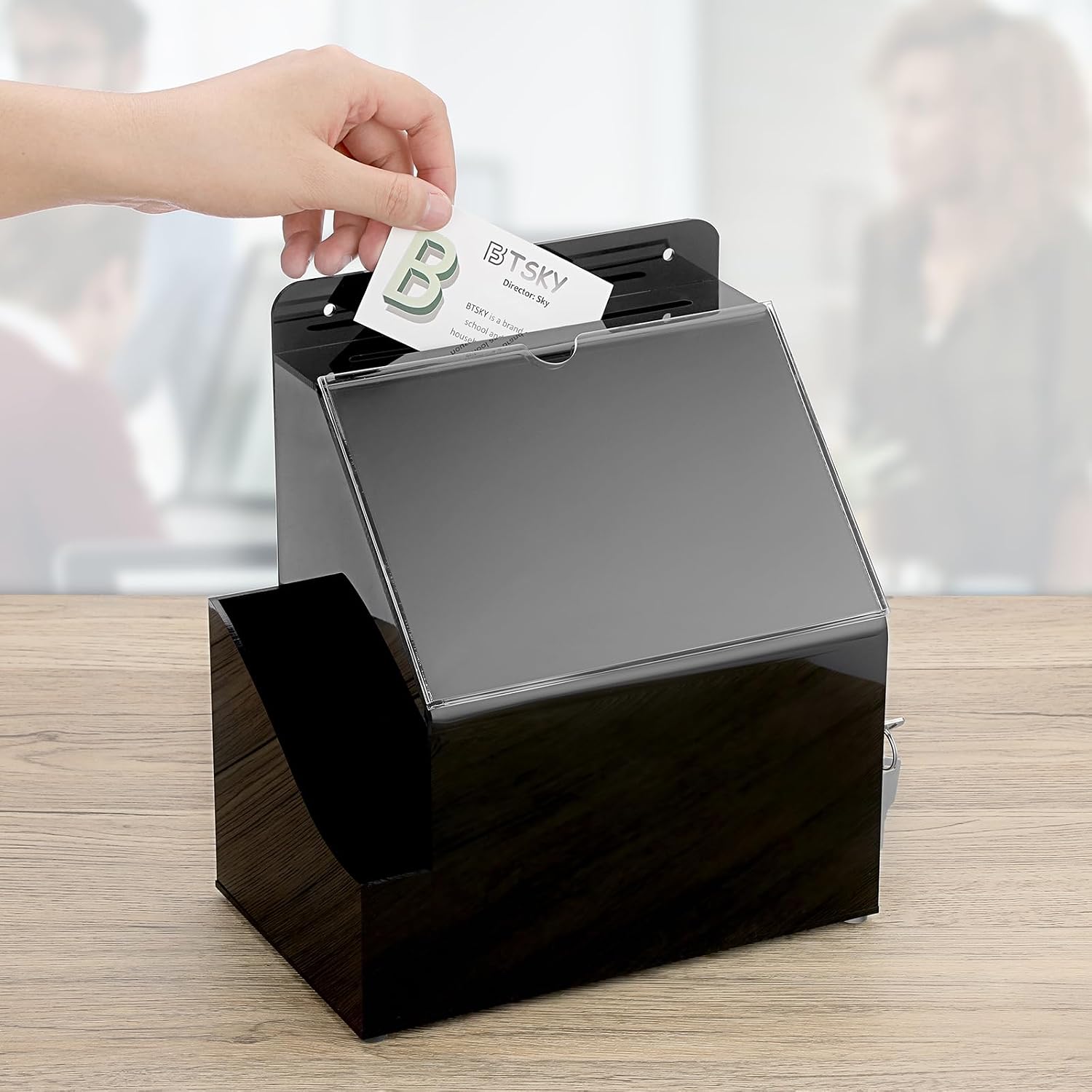 BTSKY Acrylic Suggestion Box With Lock Wall Mounted Acrylic Donation Box with 5"x7" Sign Slot Office Ballot Boxes with Side-Pocket Collection Boxes for Voting Locking Suggestion Mailbox, Black