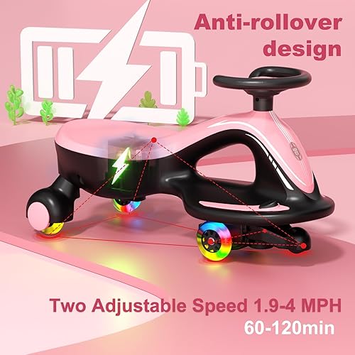 Vista 36 de Glaf Coche eléctrico Wiggle con pedal, batería recargable, juguete eléctrico para niños, auto eléctrico 2 en 1 con ruedas intermitentes antivuelco