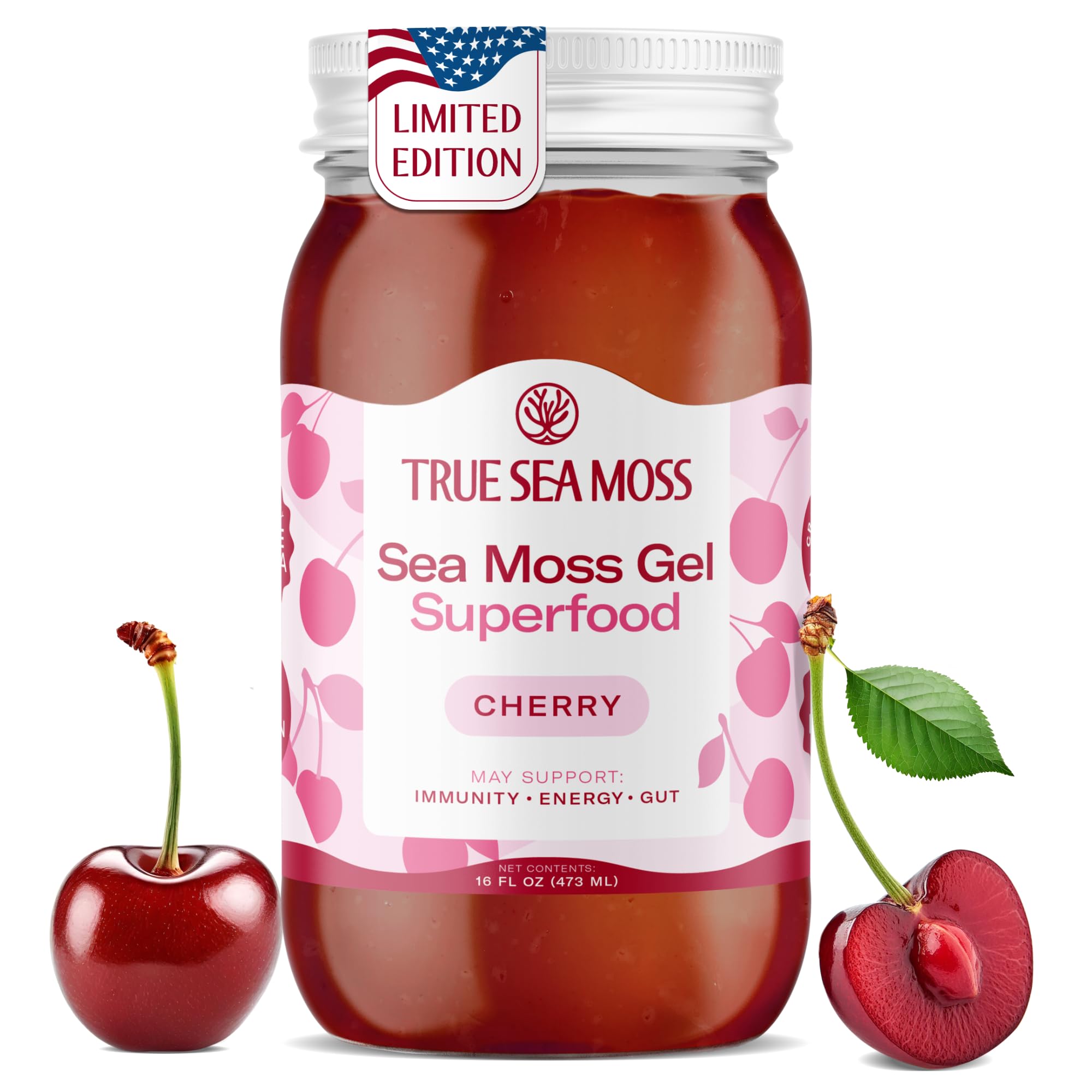 Sea Moss Gel – Made in USA – Wildcrafted Seamoss, Fresh Fruits & Sea Vegetables – Cherry, Pack of 1 (Labels may Vary)