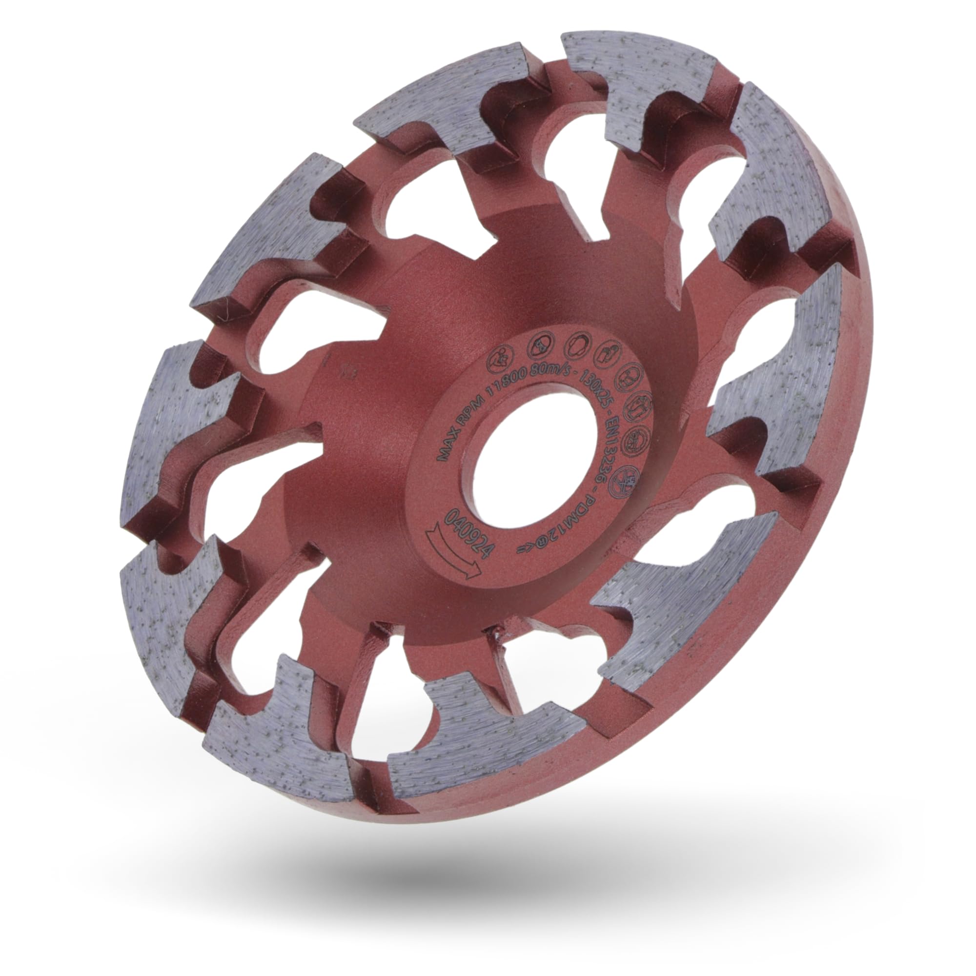 PRODIAMANT Diamentowa tarcza szlifierska 130 mm x 25 mm, czerwona – do twardego betonu i zastosowań przemysłowych – do szlifierek betonowych – otwór 25 mm – talerz szlifierski