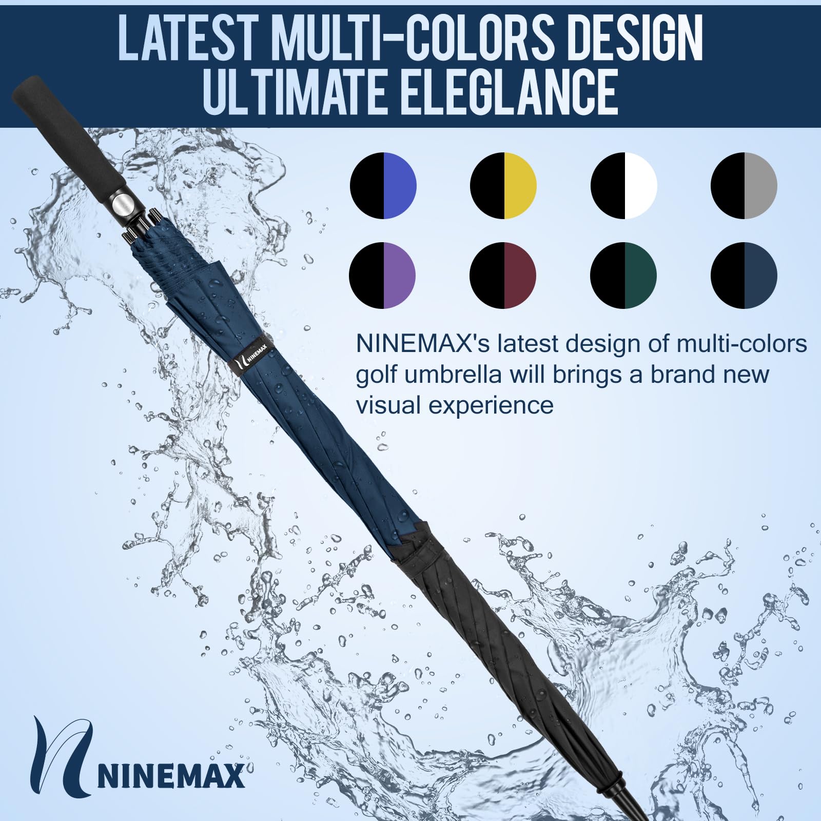 NINEMAX Ombrello Golf Grande 62/68 Inch Ombrello Pioggia Grande Antivento Doppia Copertura con Apertura Automatica