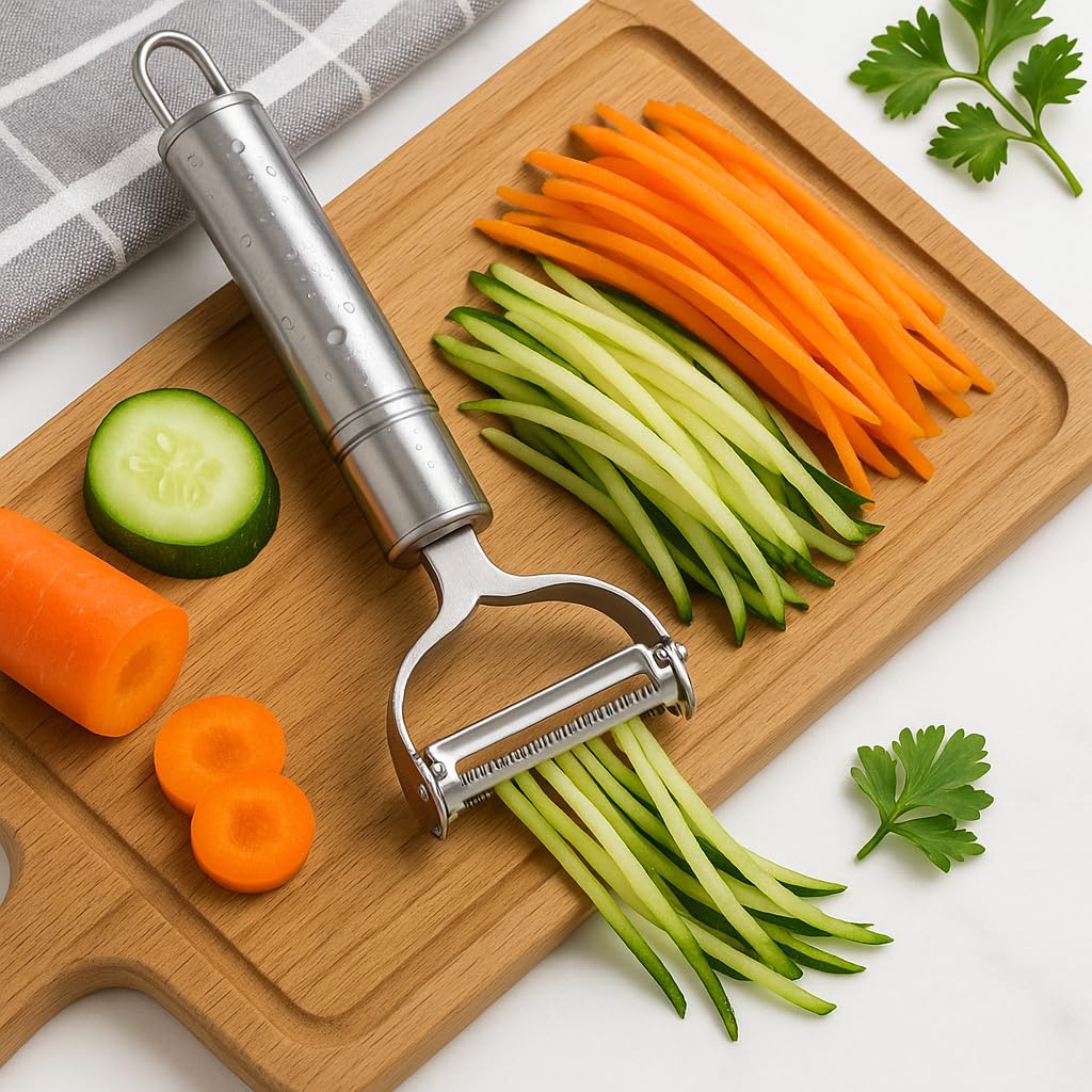 Tip n Top Julienne Peeler for Vegetables and Fruits – Multifunctional Vegetable Cutter & Salad Cutter Peeler | Stainless Steel Kitchen Tool for Peeling, Shredding & Slicing Tip n Top Julienne Peeler for Vegetables and Fruits – Multifunctional Vegetable Cutter & Salad Cutter Peeler | Stainless Steel Kitchen Tool for Peeling, Shredding & Slicing