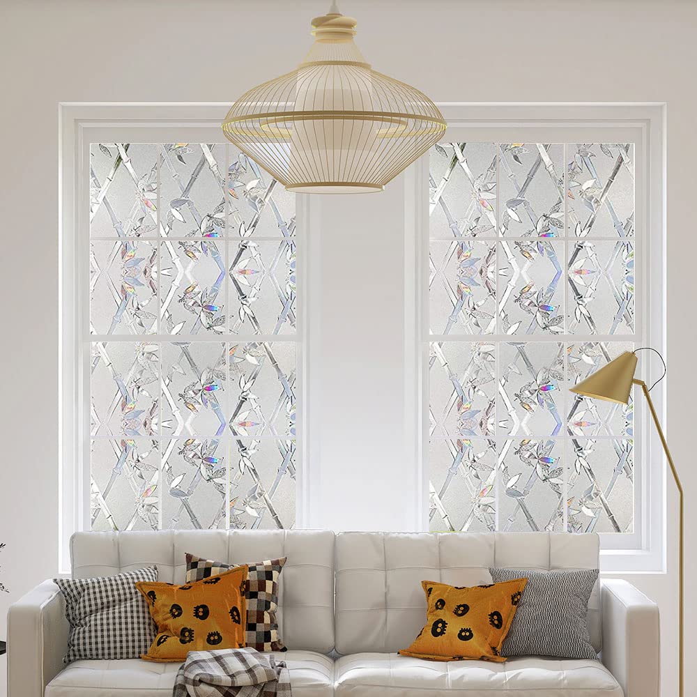 Window Privacy Film, 3D Stained Glass Film, Vinyl Decorative Window Decals, Static Cling Window Film Non-Adhesive Removable (23.6 x 78.7 inch)