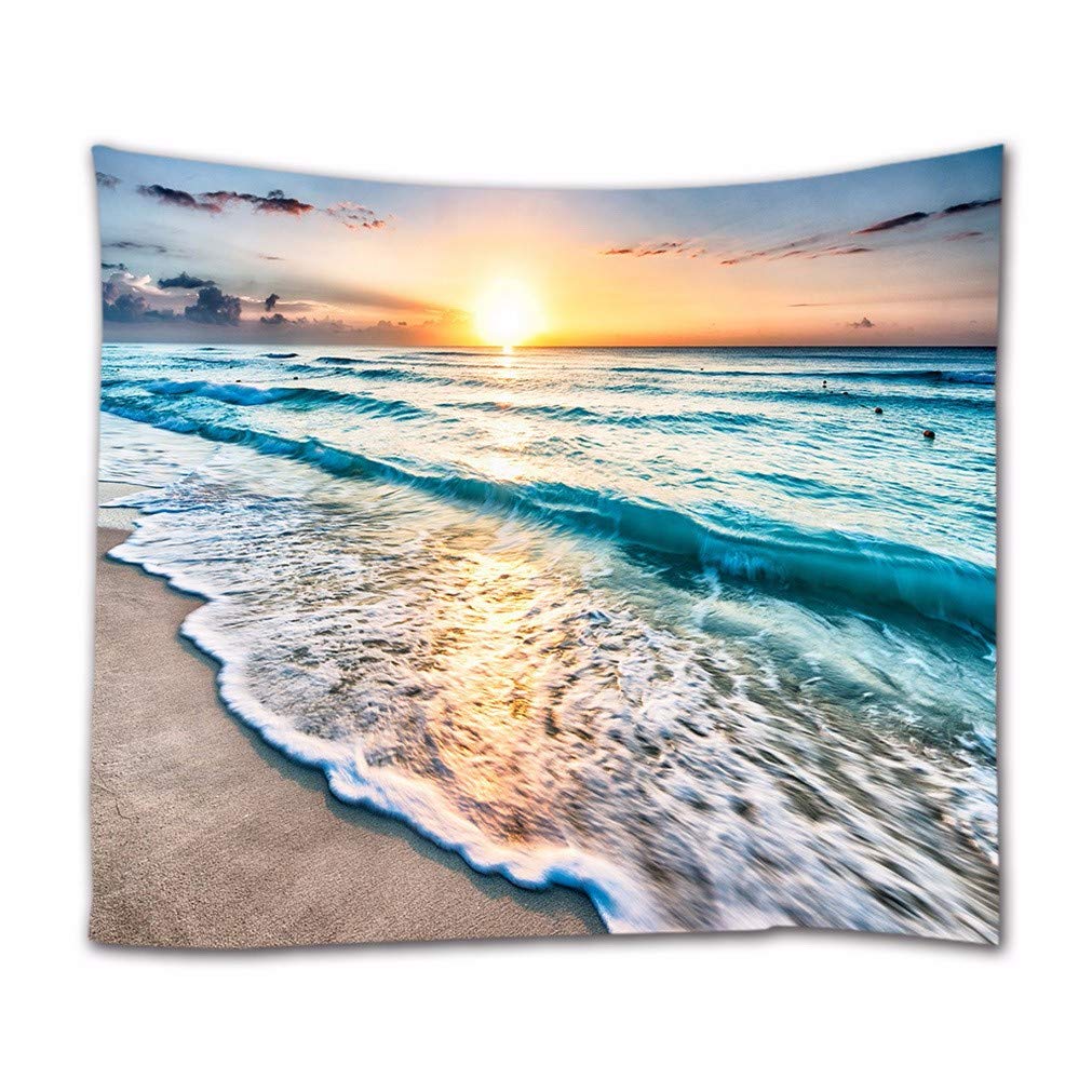 A.Monamour Sunset Ocean Blue Sea Ocean Waves Sand Beach Nature Landscape Print Fabric Wall Tapestry Decorative Wall Hangings For Bedroom Living Room Dorms 130x153cm