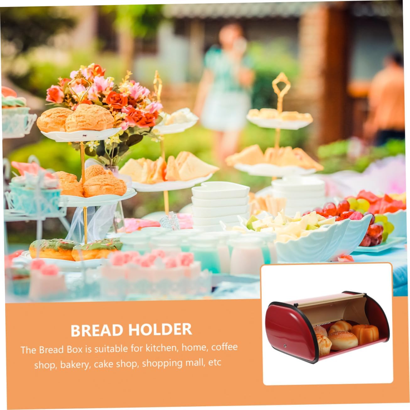 Kitchen Bread Box Large Red Drum Shape Metal Bread Storage Container for Household Countertop Food Holder Vintage French Style