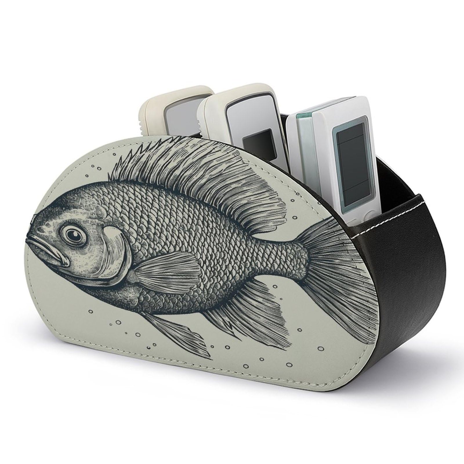 Btcowzrv Style Hand Drawn Small Fish Remote Control Holder With 5 Compartments