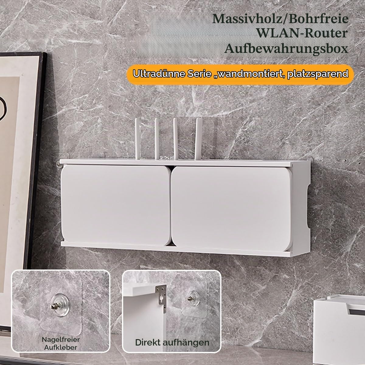 Wandmontiertes Holz-Routerregal, WiFi Box Hider, Routerabdeckung für Modem und Kabel, Router-Schrank für Büro und Zuhause(White,L60cm/23.6in)