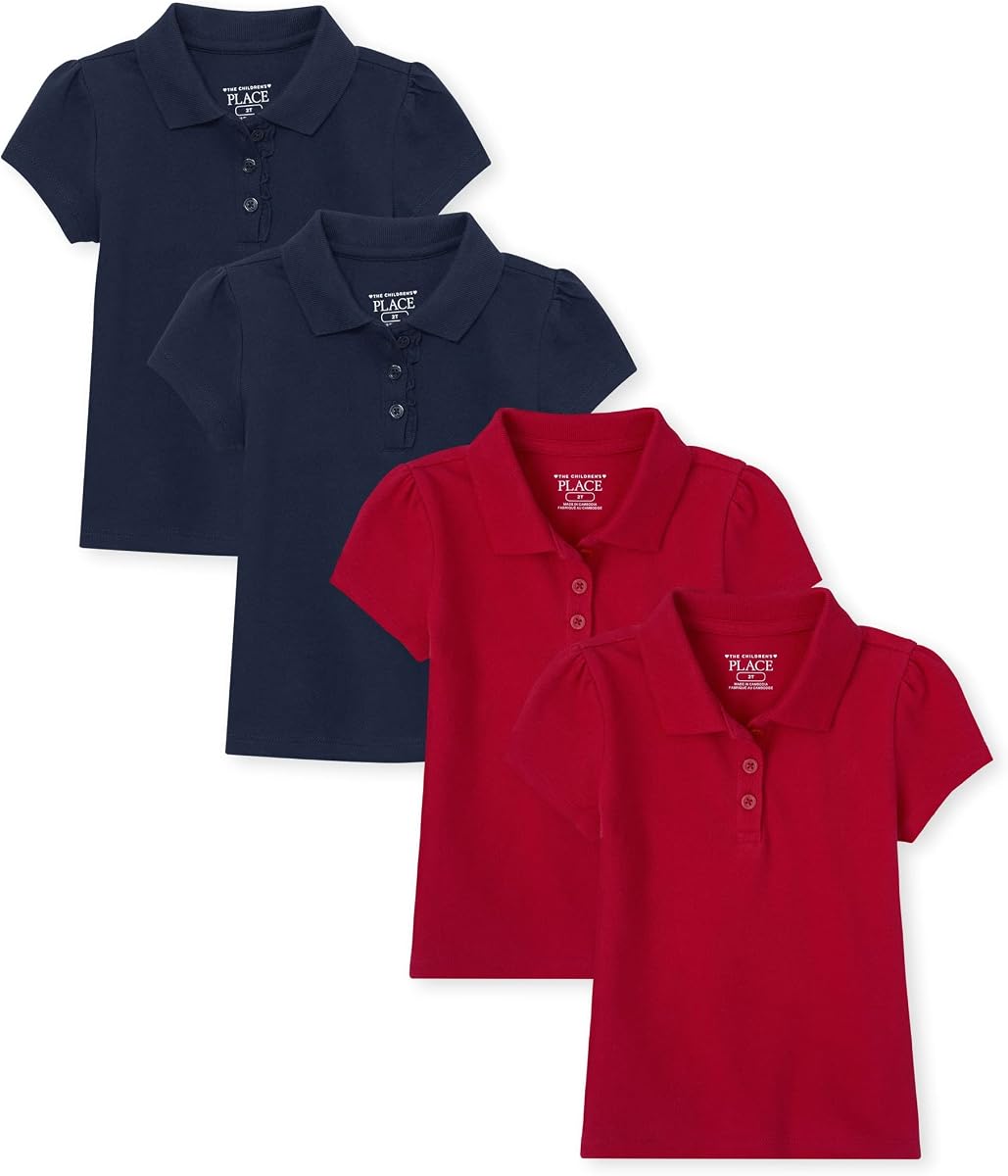 Girls' Toddler Mulipack Short Sleeve Ruffle Pique Polos