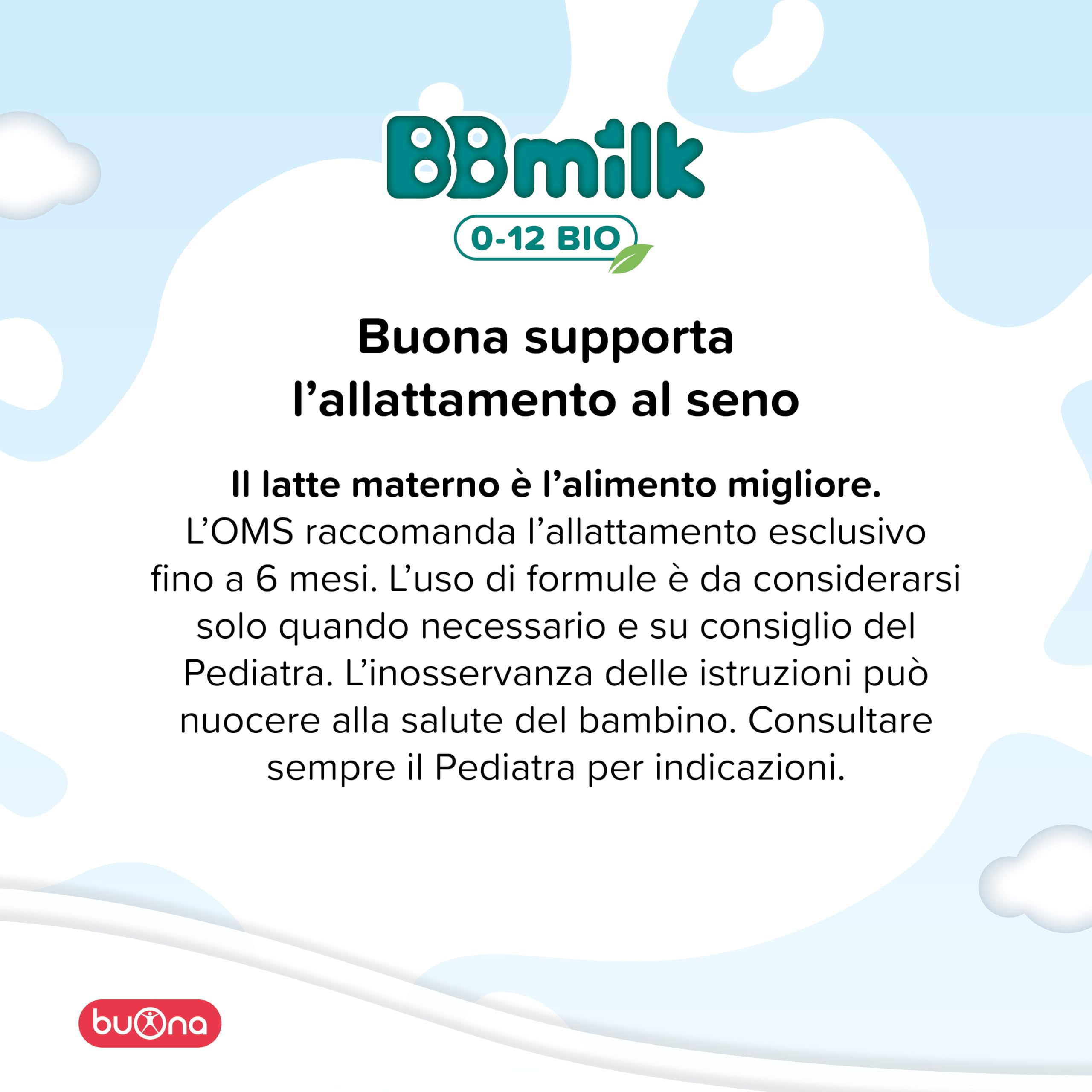 Buona BBmilk 0-12 Liquido, Latte Bio per Neonati 12x500ml, Indicato dalla Nascita fino ai 12 mesi, Qualora l’Allattamento non è Possibile o Sufficiente, Latte per Neonati Liquido Made in Italy
