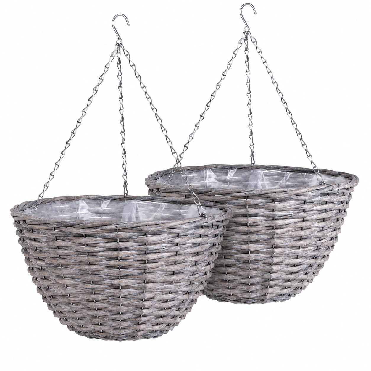 Floralcraft® Set of 2 Grey Willow Hanging Baskets with Liners – 10" Ready to Hang Wicker Planters for Flowers, Herbs & Trailing Plants – Garden, Patio & Balcony