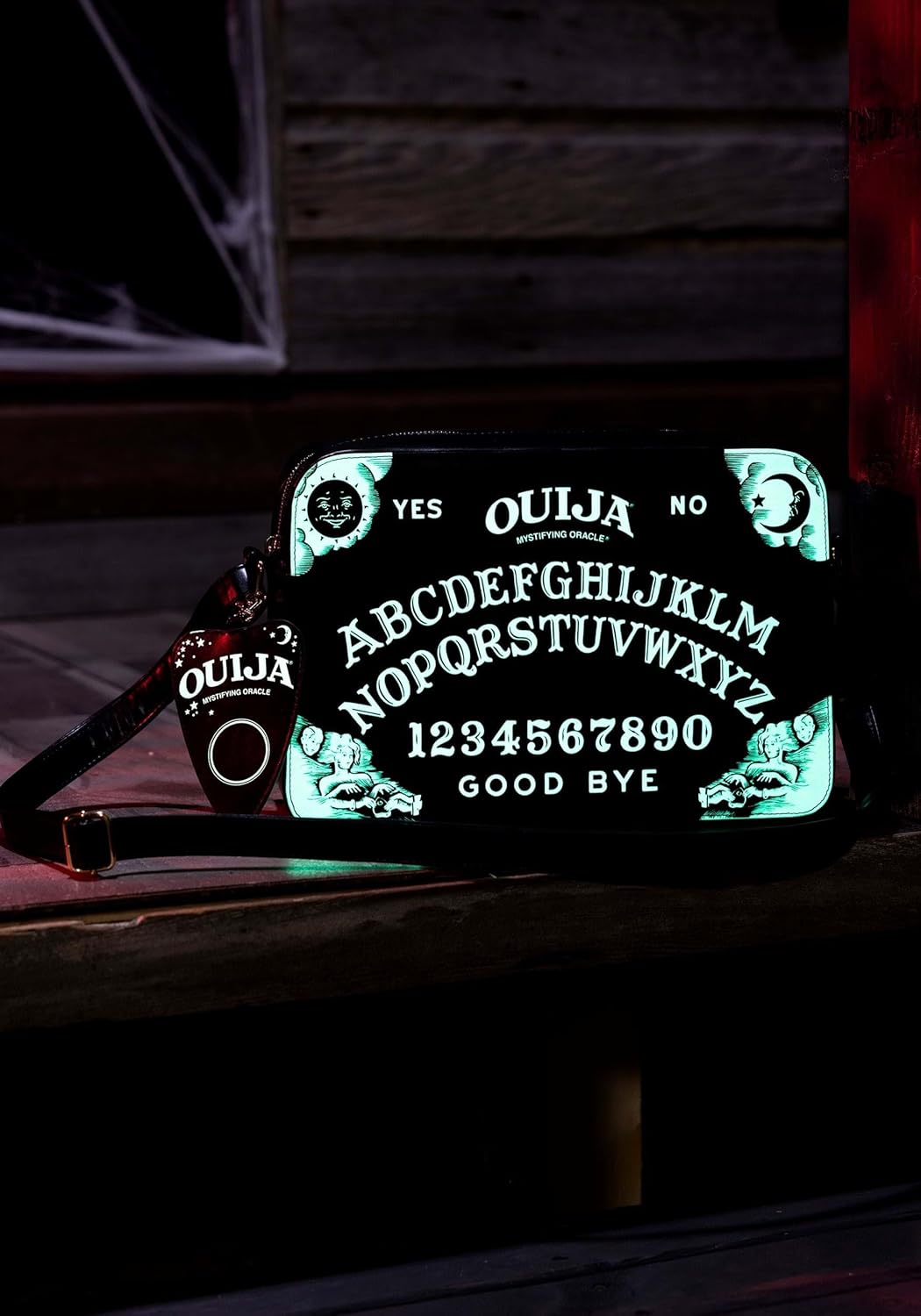 Fun Costumes Glow in the Dark Ouija Board Costume Purse - Adjustable Strap, Zipper Closures, Removable Charm - Standard - Black