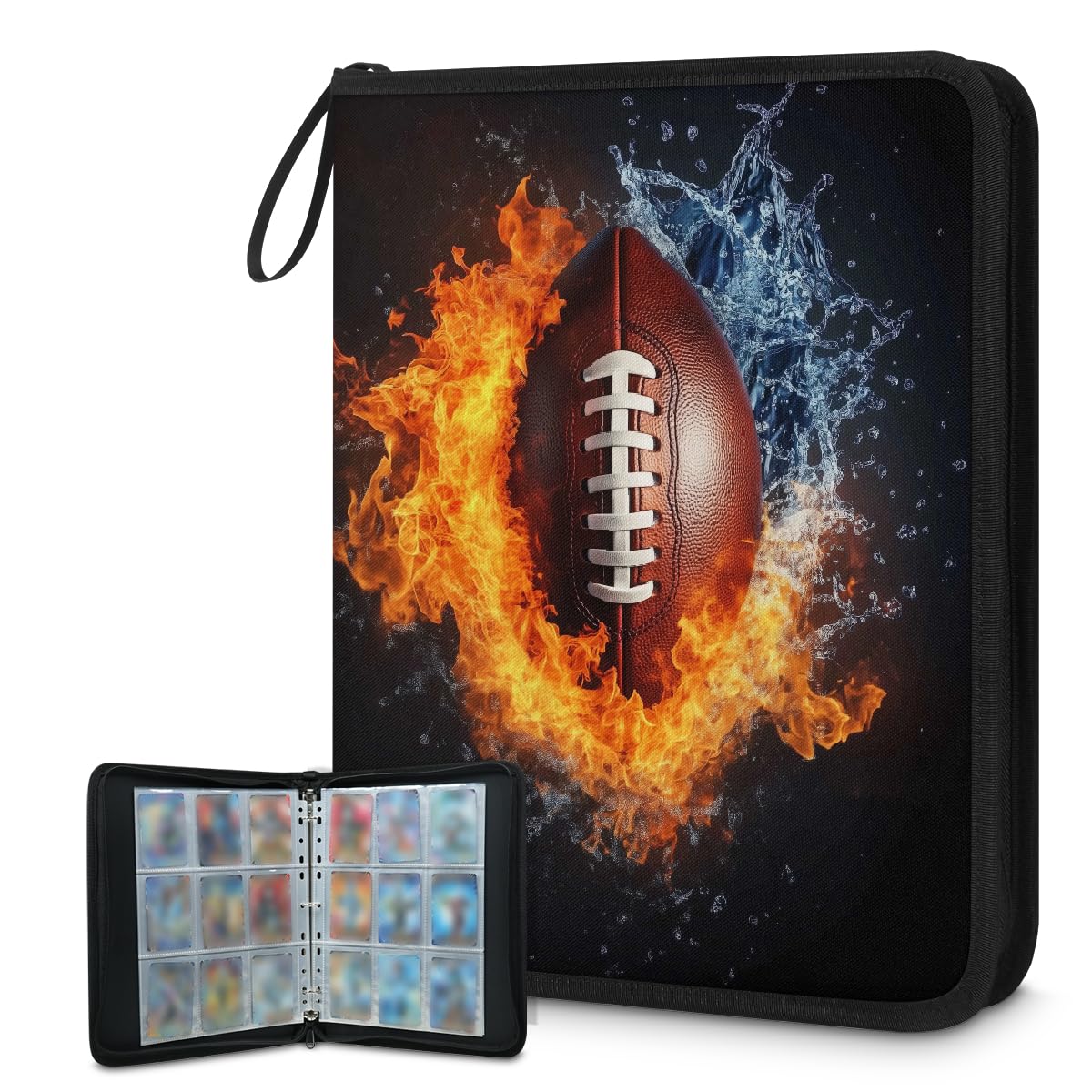 Mexpekil Classeur de cartes de football américain avec 9 poches et 50 pages à chargement latéral pour 900 cartes avec fermeture éclair étanche