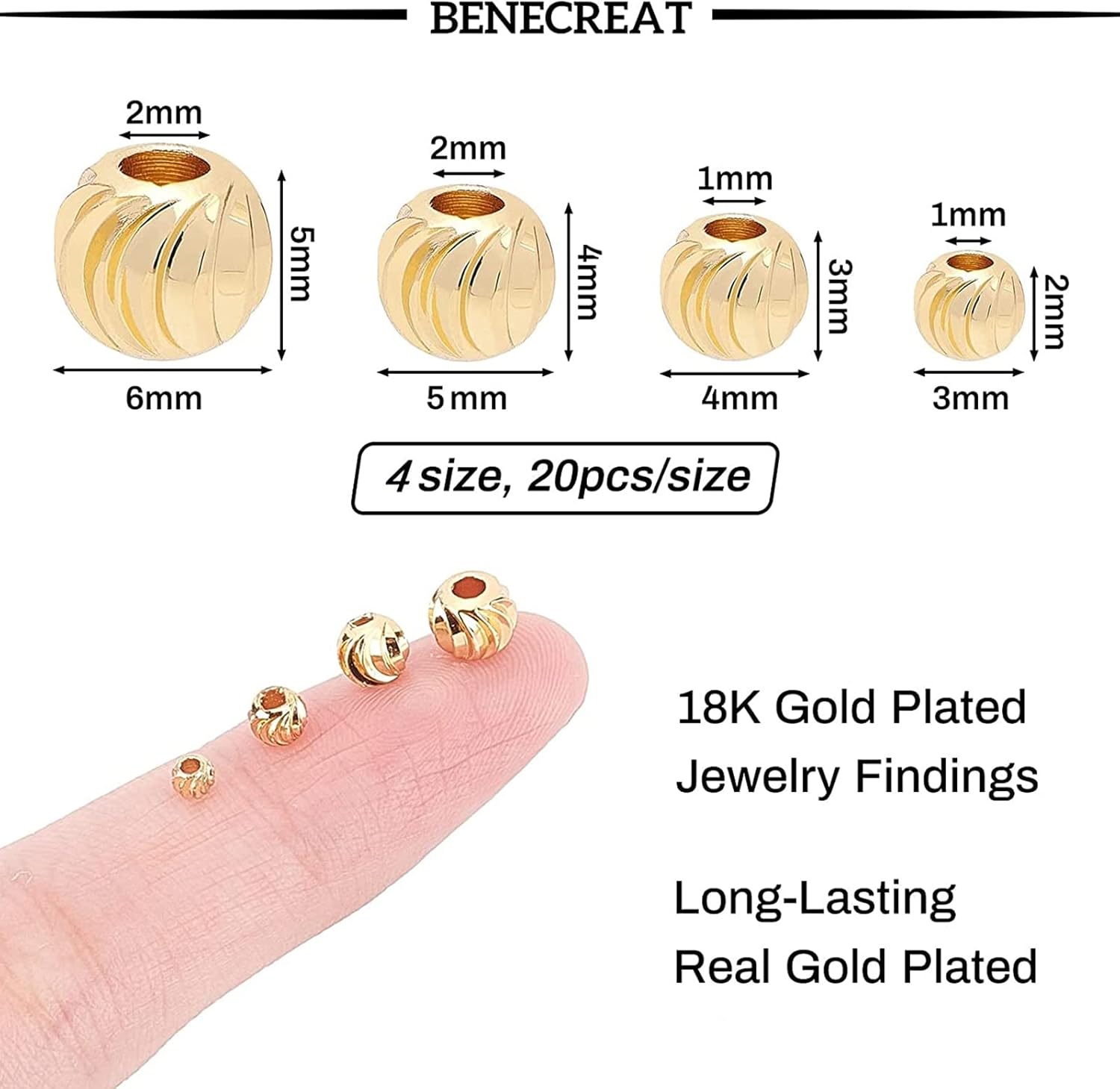 BENECREAT 80pcs 4 Sizes 18K Gold Plated Spacer Beads Round Metal Beads for Necklaces, Bracelets and DIY Jewelry Making - Image 5