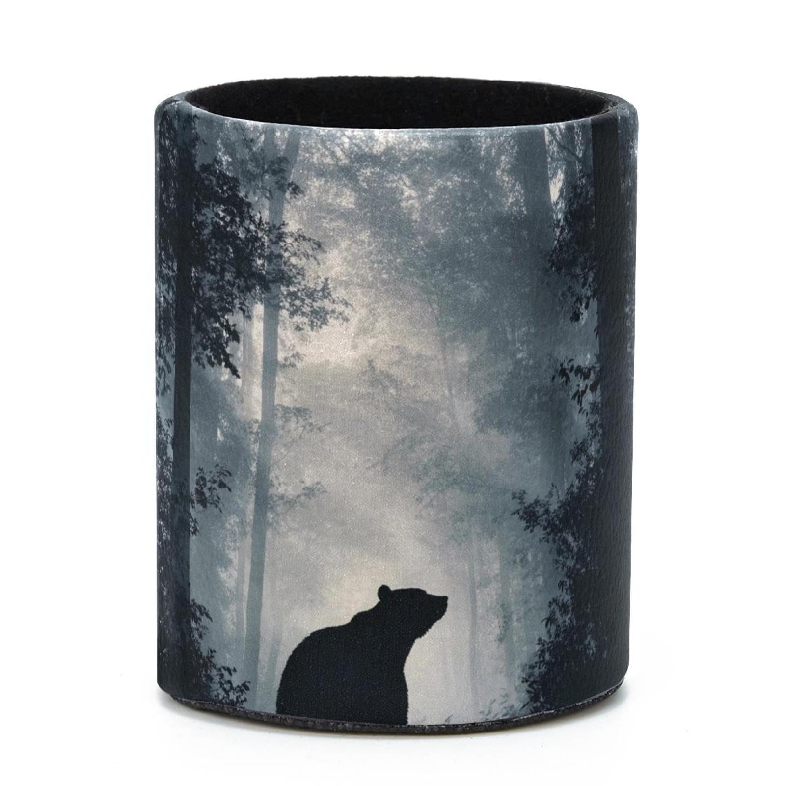 VAPOKF Round Pencil Holders for Desk, Bear in the Forest Pen Holders Pen Pot Makeup Brushes Storage Desktop Stationery Supplies Organiser for Home Office