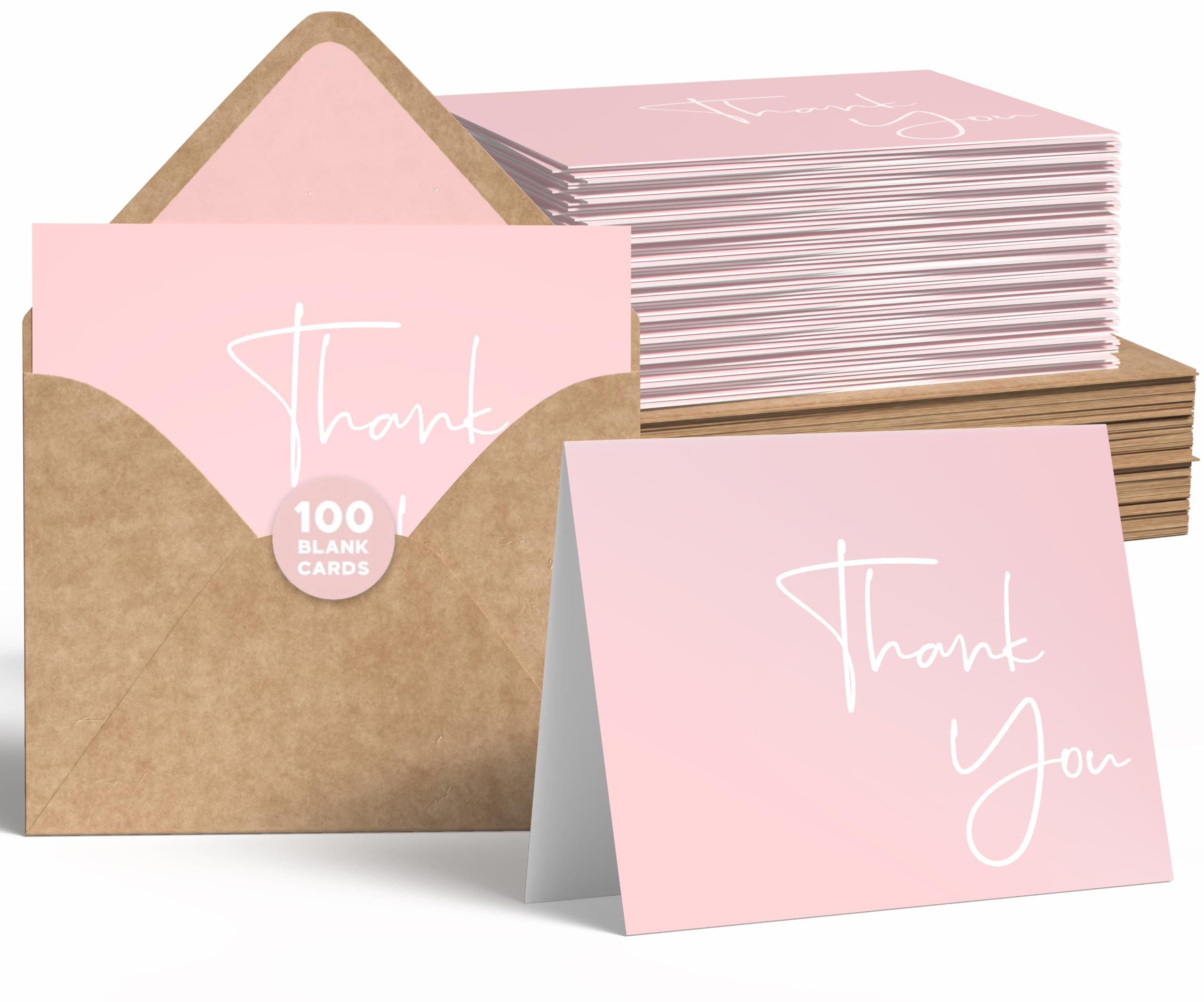 VNS Creations Thank You Cards With Envelopes Bulk Set & Stickers - 100 Pack 4x6 Blank Thank You Notes Bulk Box Set - Large Note Card Small Business,