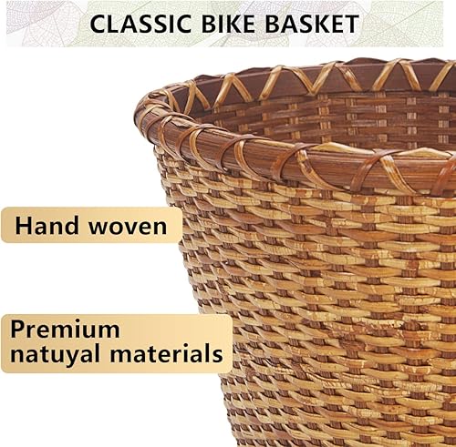 Miniatura 4 de Cesta de bicicleta – Manillar tejido de caña para almacenamiento de bicicletas con correas de cuero ajustables y hebillas para niños y adultos