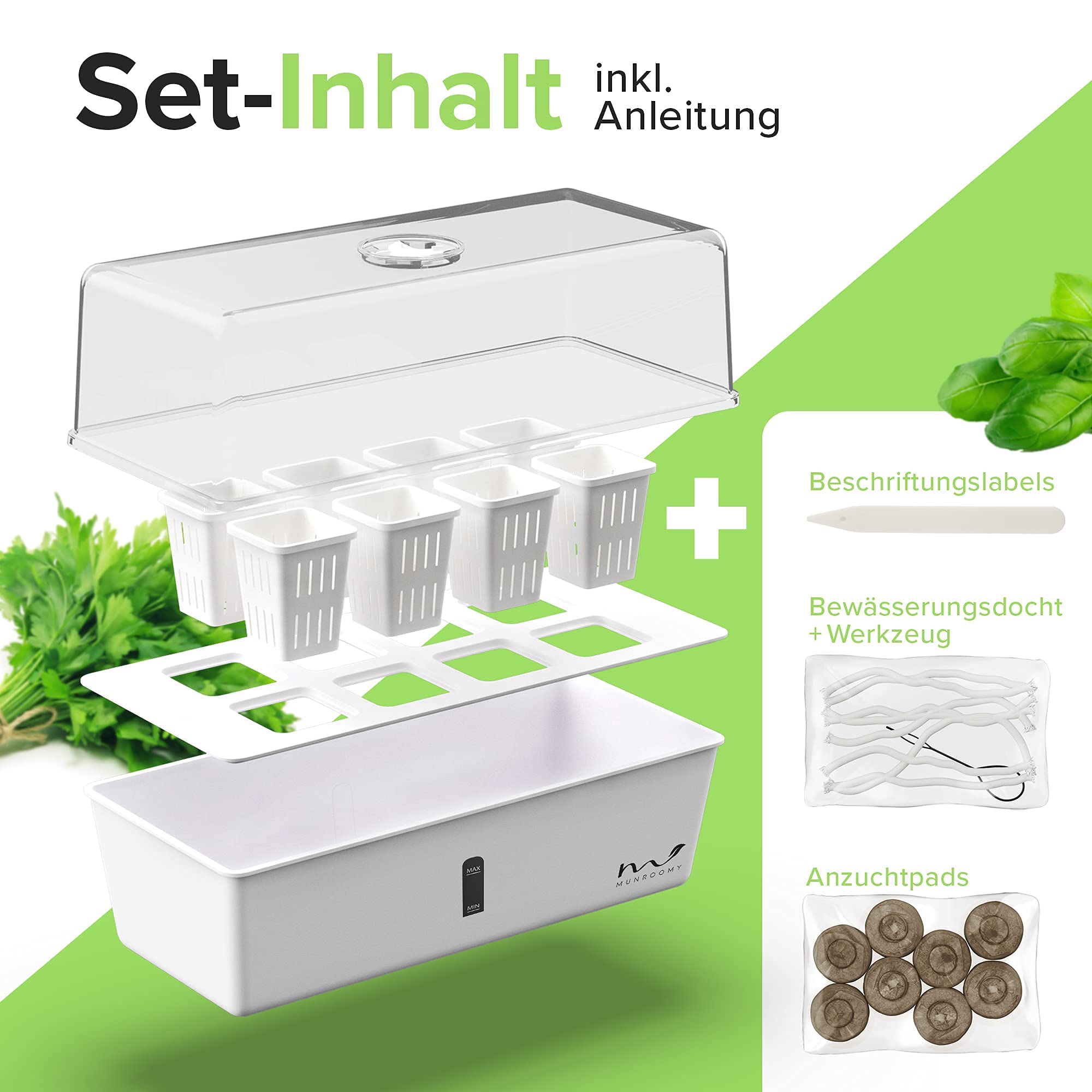 Mini Gewächshaus - Zimmergewächshaus mit Selbstbewässerung - Anzuchtkasten für Stecklinge - Anzuchtset für die Fensterbank & Indoor Kräutergarten