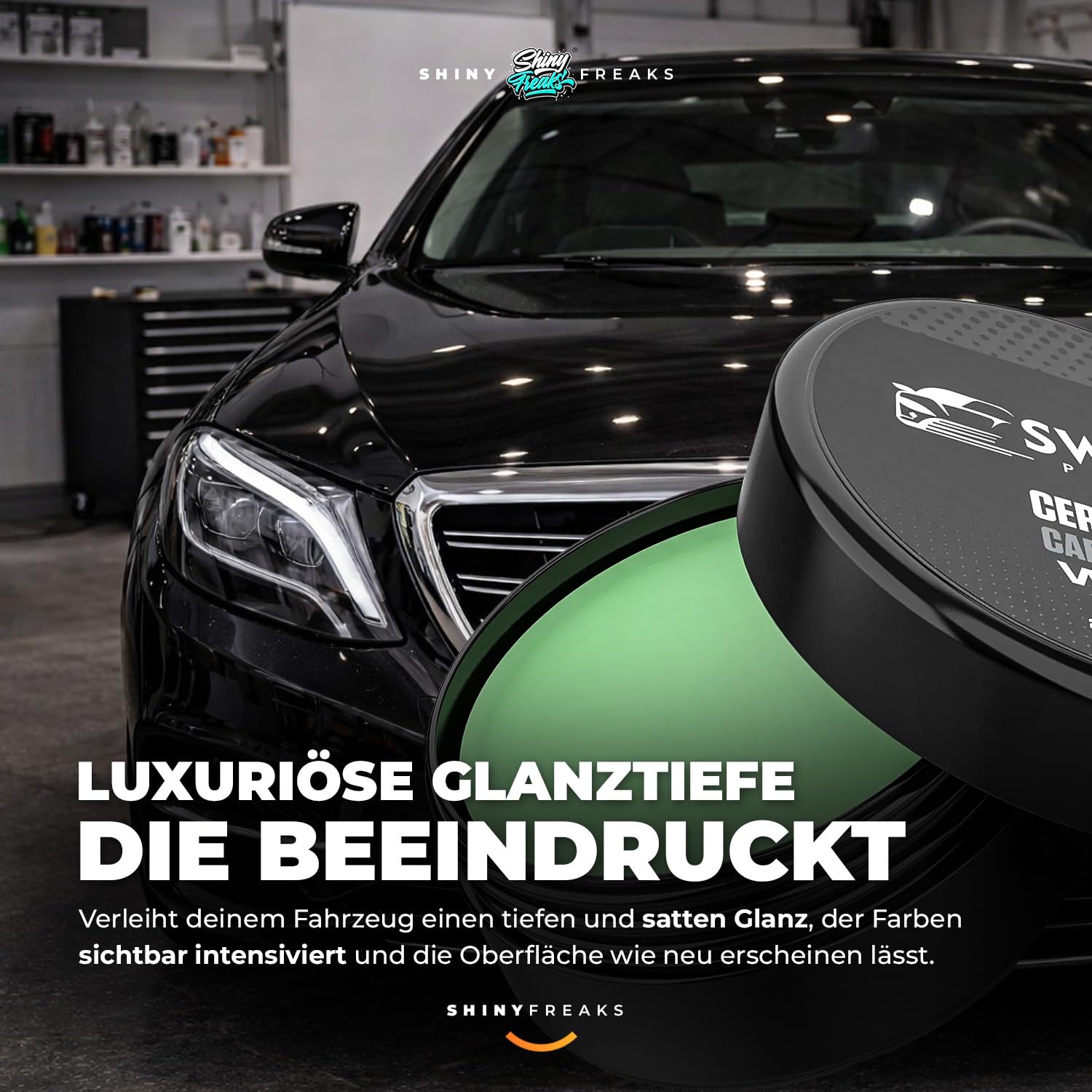 Swippy Ceramic Carnauba Wax (200ml) Premium Autowachs + Shiny Freaks Mikrofasertuch | Lackversiegelung mit extremem Abperleffekt - Keramikersiegelung Auto für starken Lackschutz & Glanz | 2-teilig