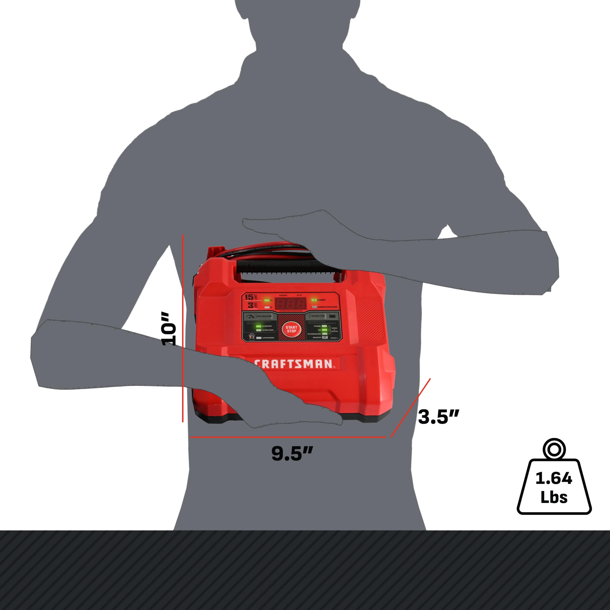 CRAFTSMAN 15A Car Battery Charger and Battery Maintainer, 4-in-1 Solution, for 6V/12V Power Sport, Automotive, and Marine Batteries, CMXCESM162