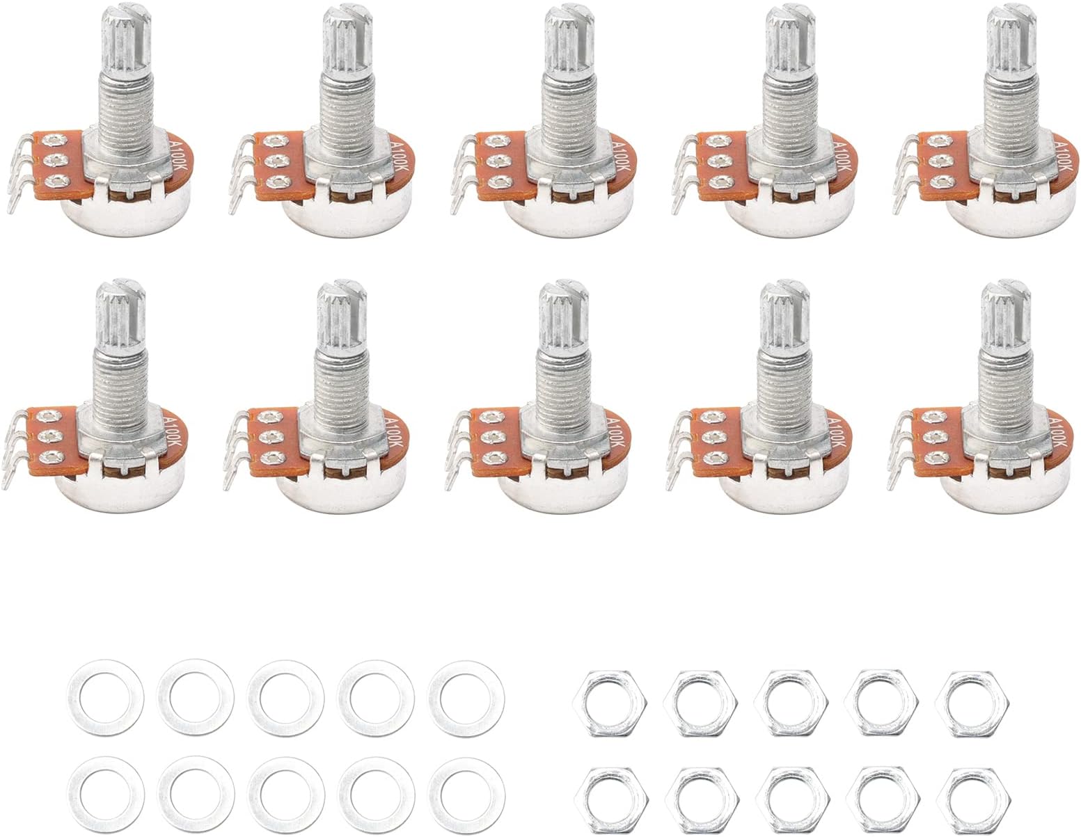 Swhmc A100K Ohm Guitar Potentiometer, 1/4" Split Shaft Volume Pot for Electric Guitar, Low Noise Control Pots with Long Knurled Shaft & Smooth Feel, Guitar Replacement Parts