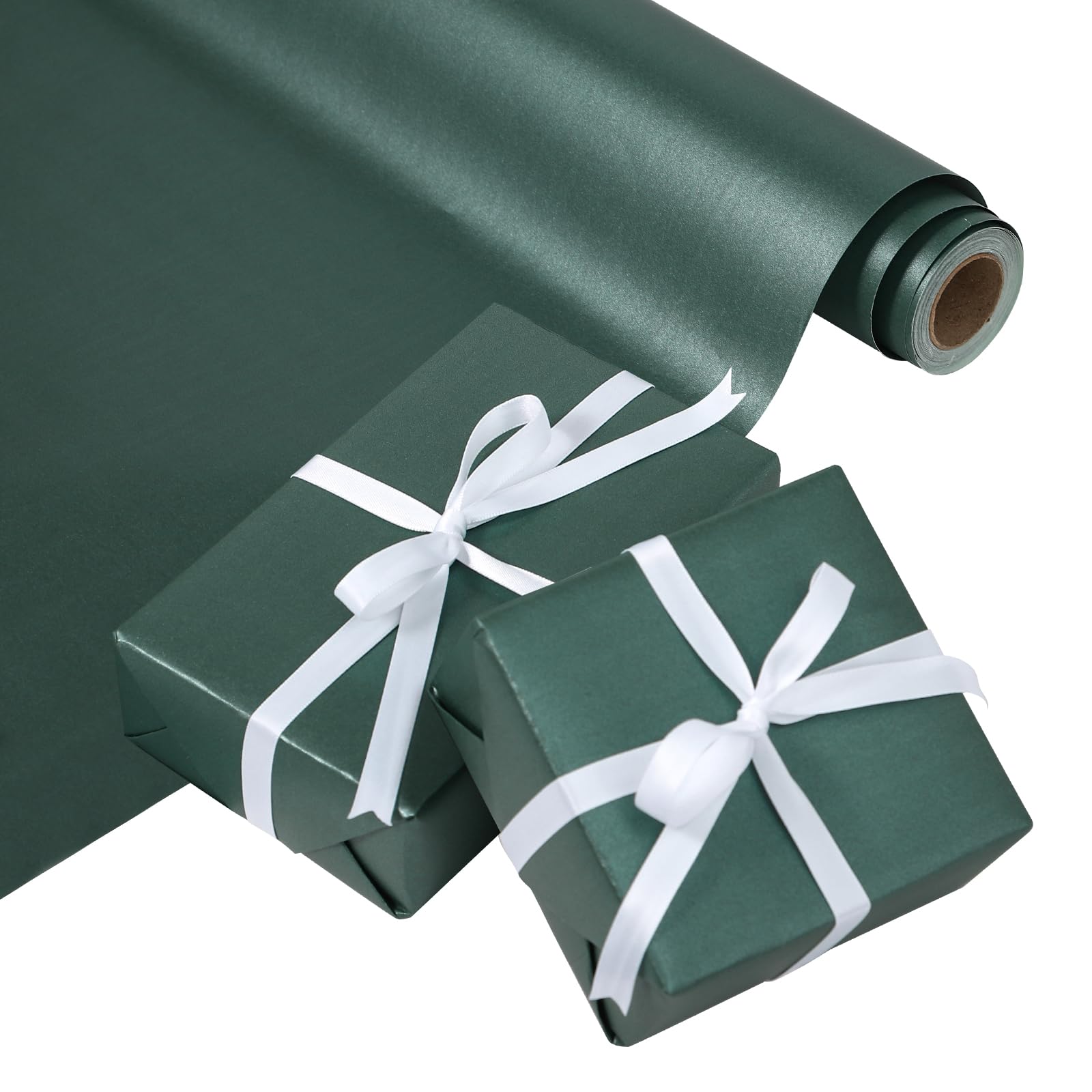 WRAPAHOLIC Dark Green Pearl Glossy Gift Wrapping Paper,Solid Color Matte Wrapping Paper - Perfect for Birthday,Baby Shower,Christmas,Wedding,Valentine's Day,Party - 17in x 32.8ft Roll, 46 Sq. Ft