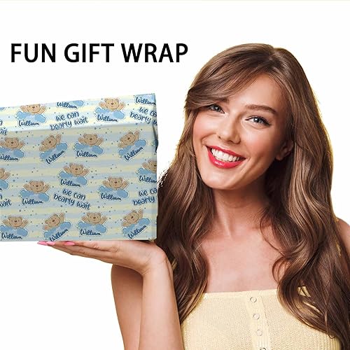 Miniatura 6 de PGJoyer Papel de regalo personalizado para baby shower, papel de regalo con nombre personalizado para niños, papel de seda personalizado para niños,