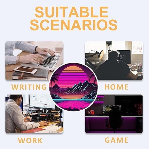 Miniatura 7 de Tapete de escritorio, alfombrilla de mouse retro para juegos de puesta de sol de neón, 8.8 pulgadas, con base antideslizante y borde cosido,