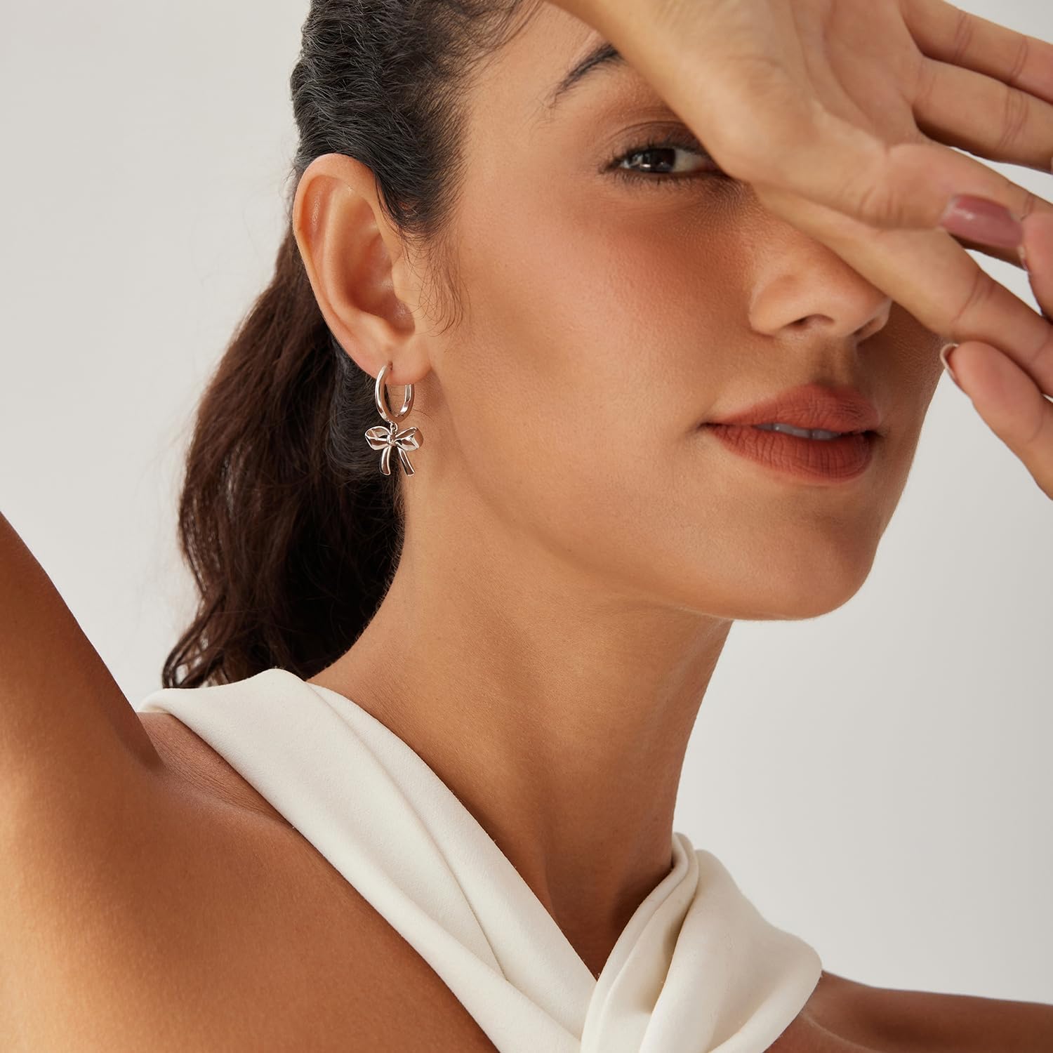 MUNDELL 14K Gold Plated Solid 925 Sterling Silver Post Bow Drop Earrings | Dainty Heart Waterdrop Hypoallergenic Drop Earrings for Women Jewelry Gift - Image 3