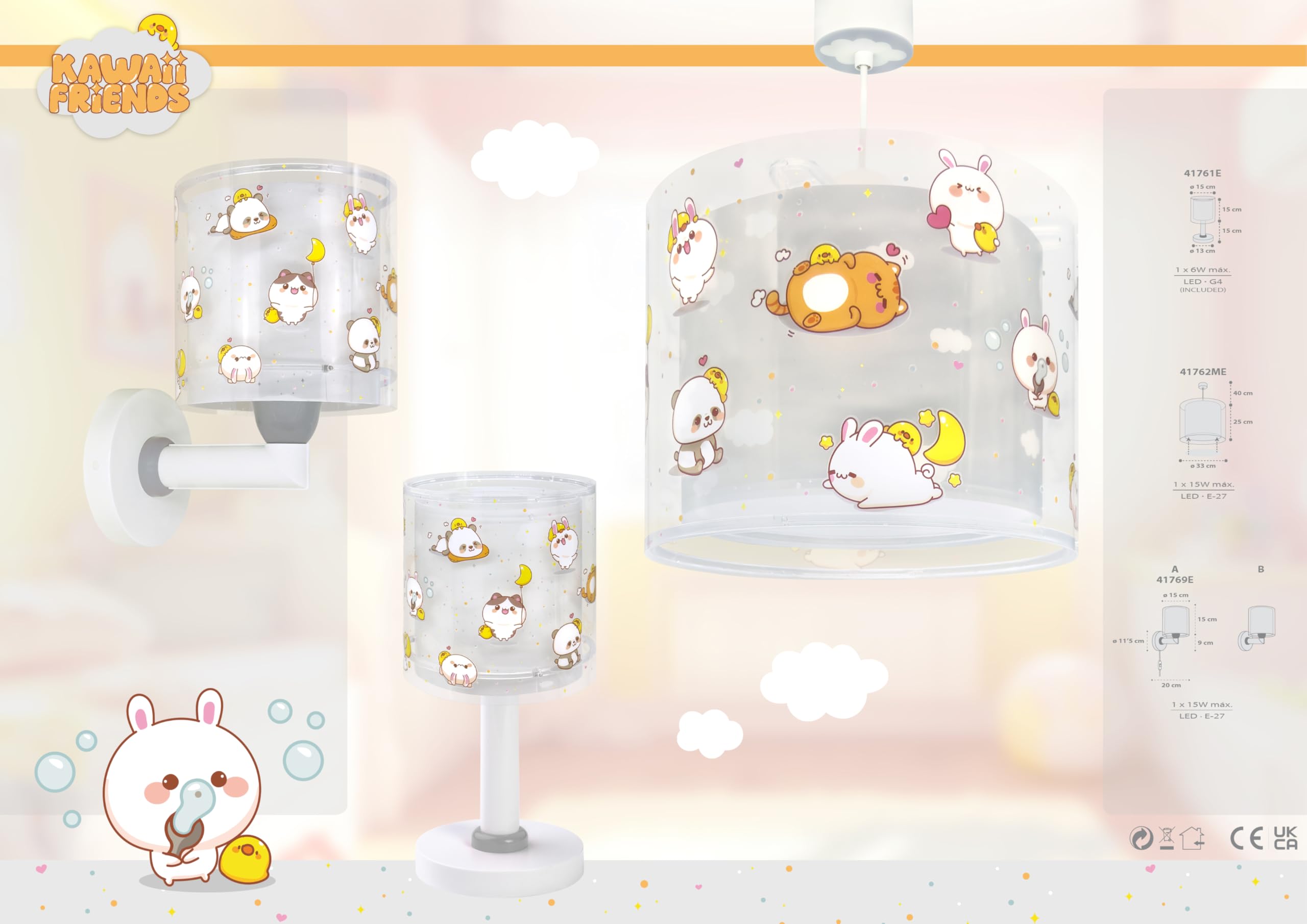 Dalber Lampada a sospensione Kawaii Friends, con animali rosa, modello 41762MS, attacco E27, ideale per bambini e camerette.